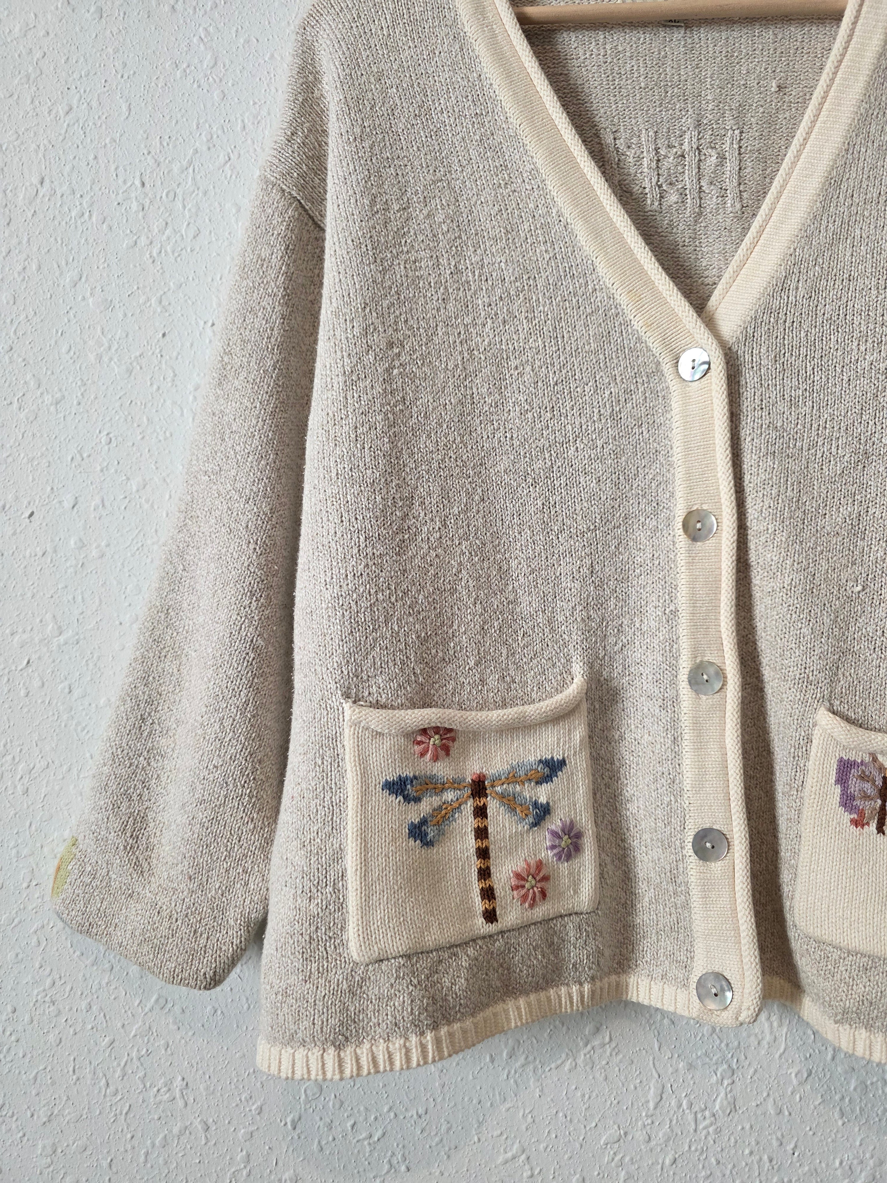Vintage Linen Cotton Embroidered Sweater (XL)