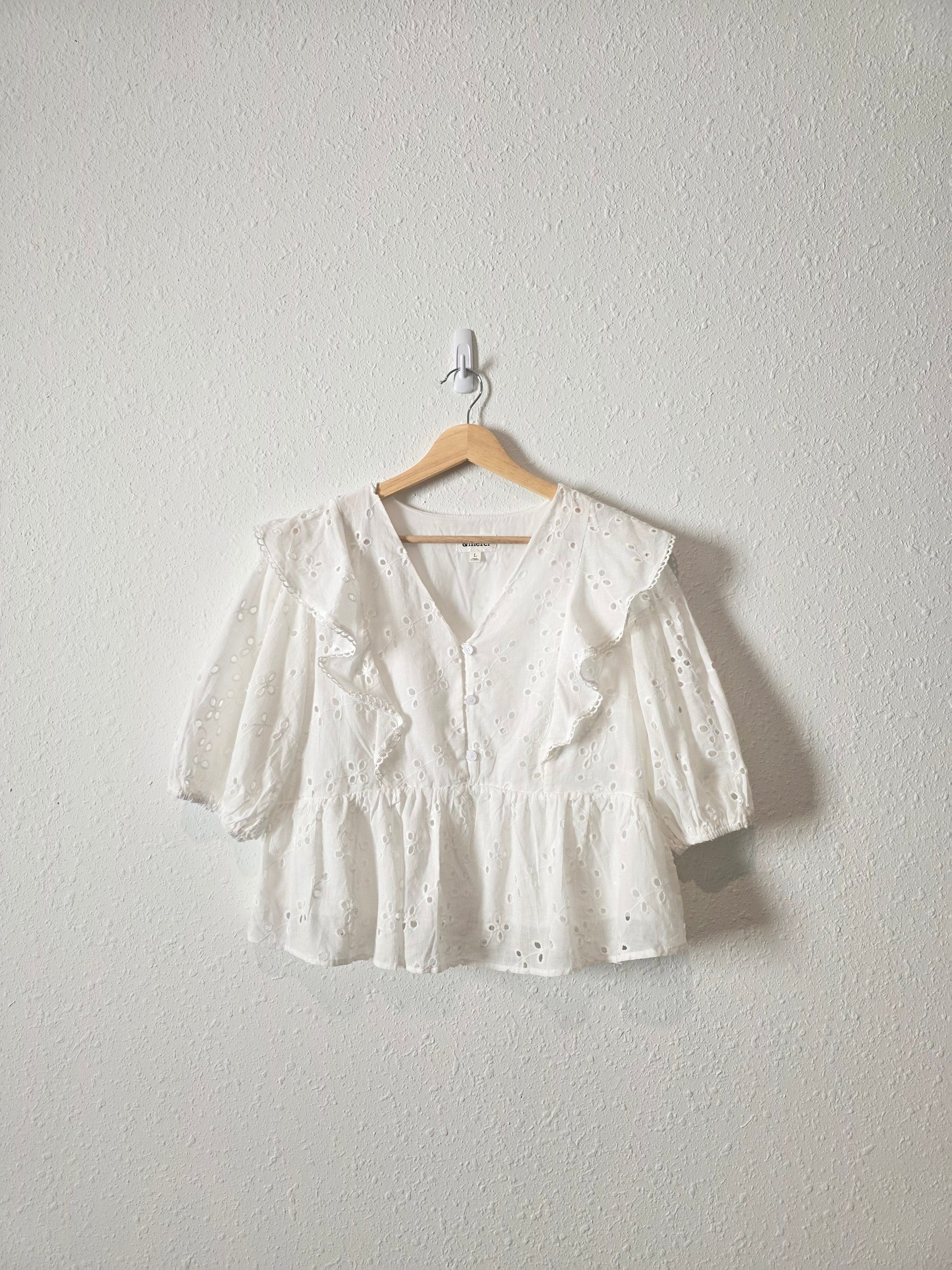 Floral Eyelet Cotton Blouse (L)
