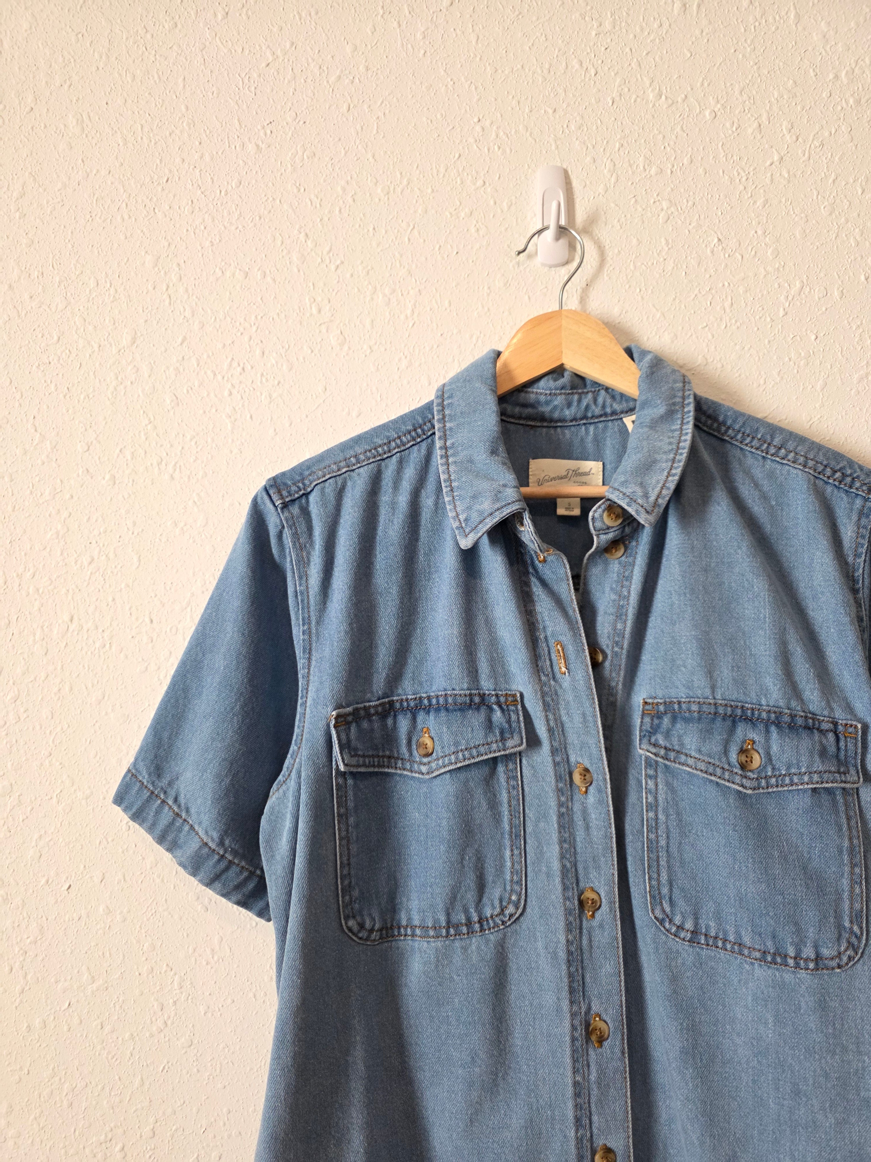 Denim Mini Shirt Dress (S)