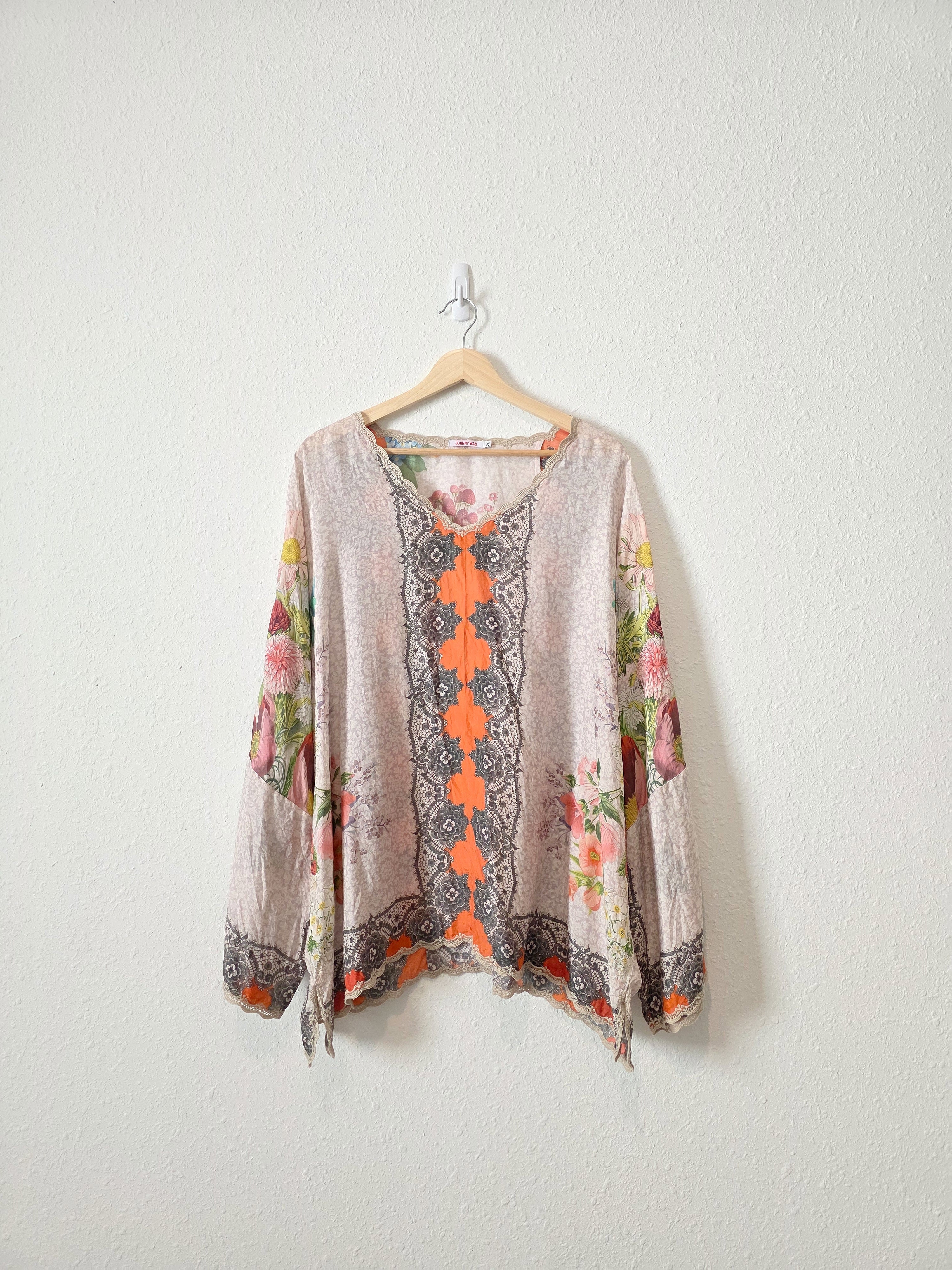 Johnny Was Floral Silk Blouse (2X)