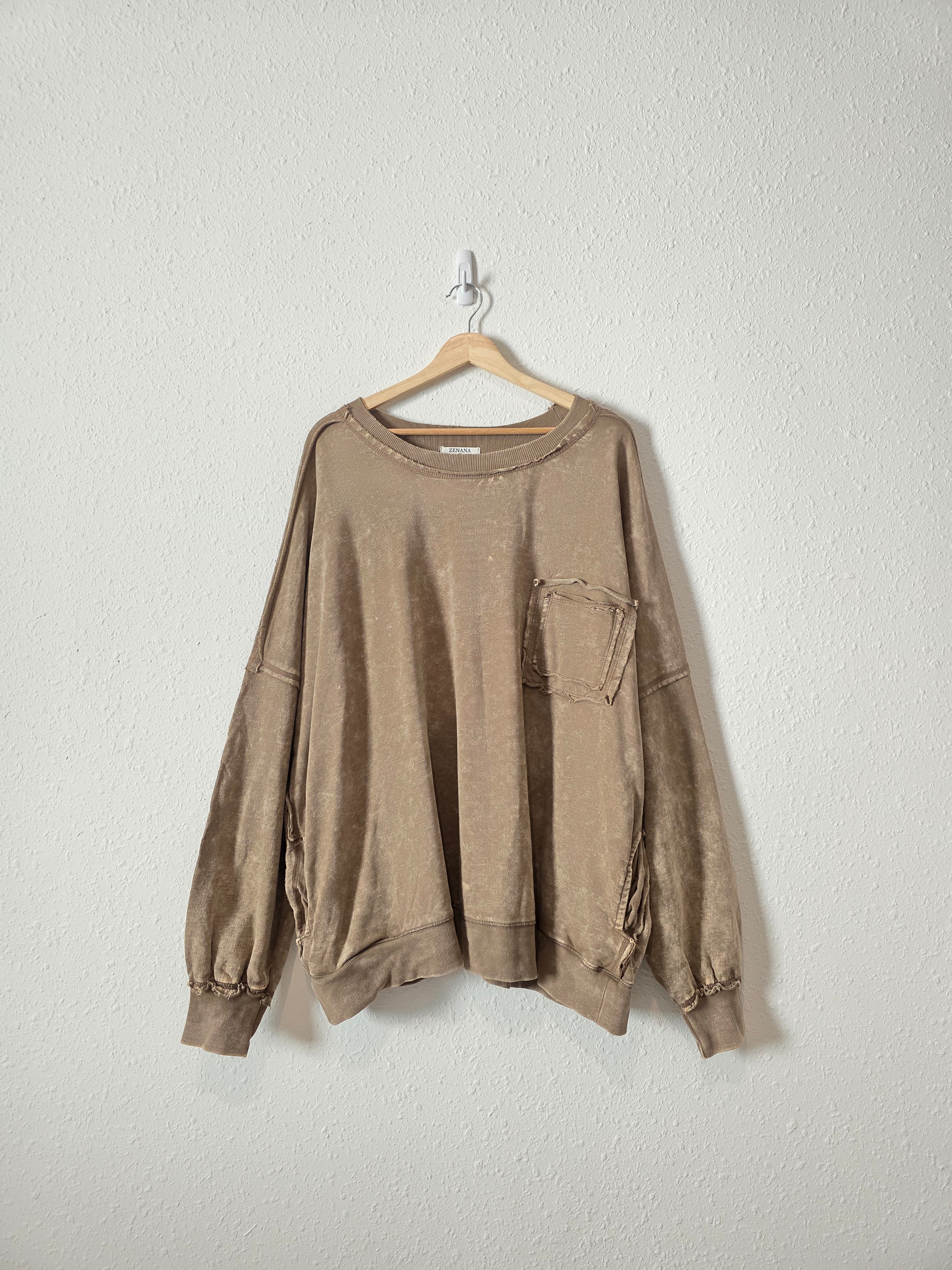 Zenana Brown Crew Sweatshirt (3X)
