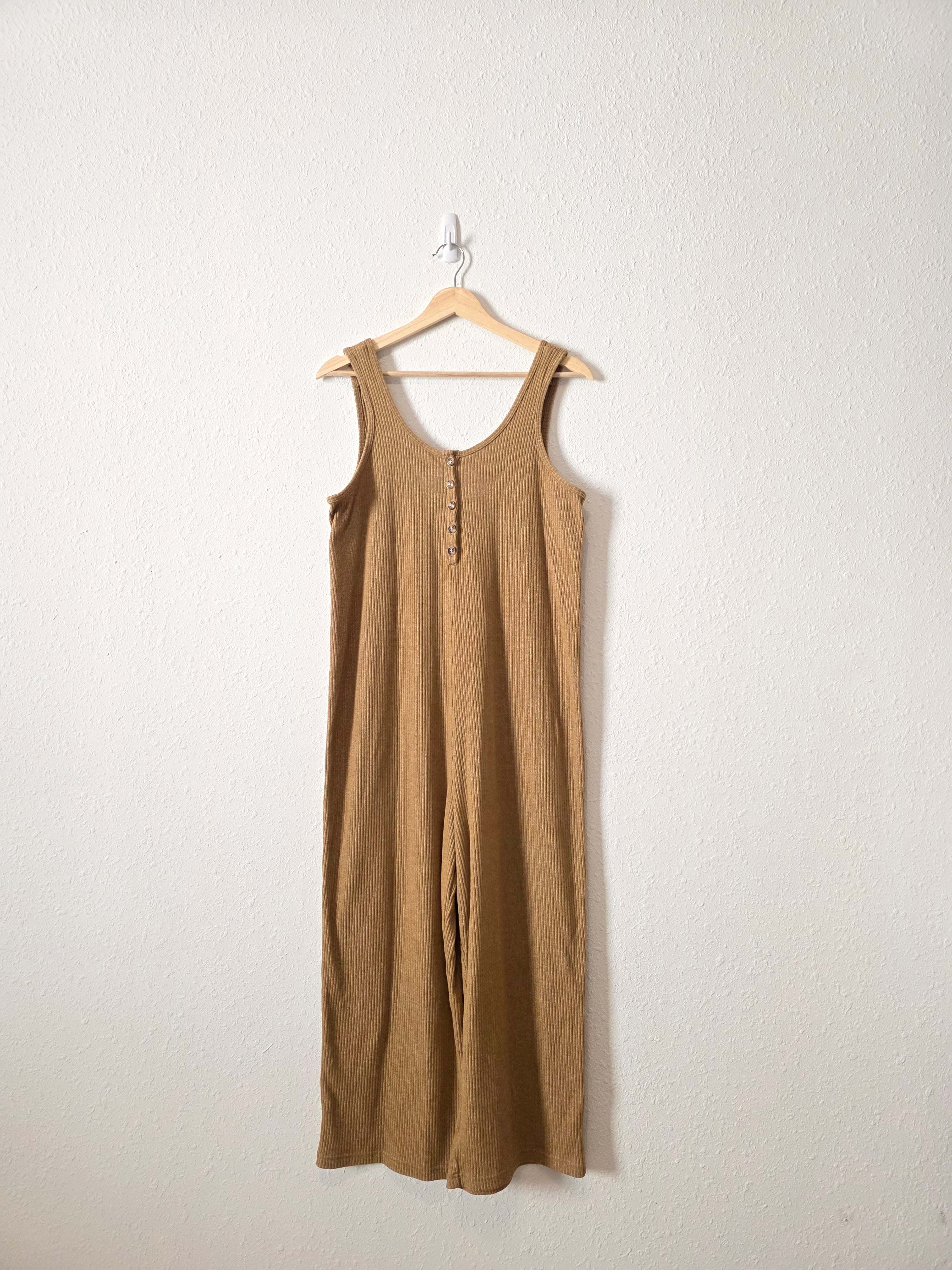 Brown Ribbed Wide Leg Jumpsuit (M)