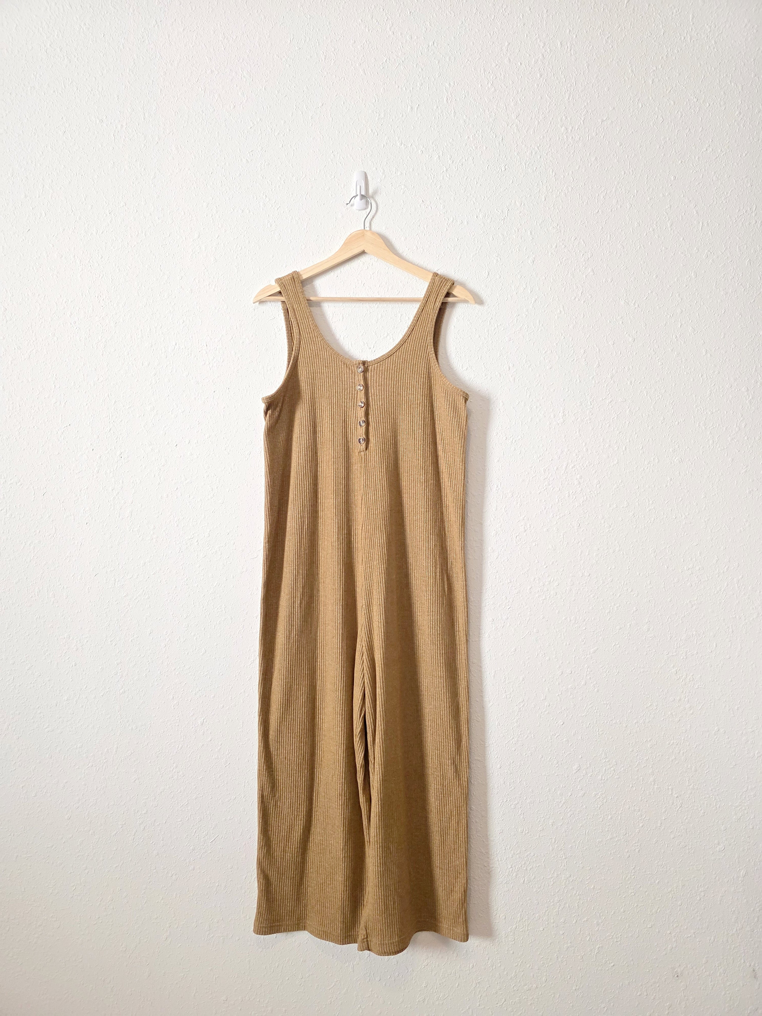 Brown Ribbed Wide Leg Jumpsuit (M)