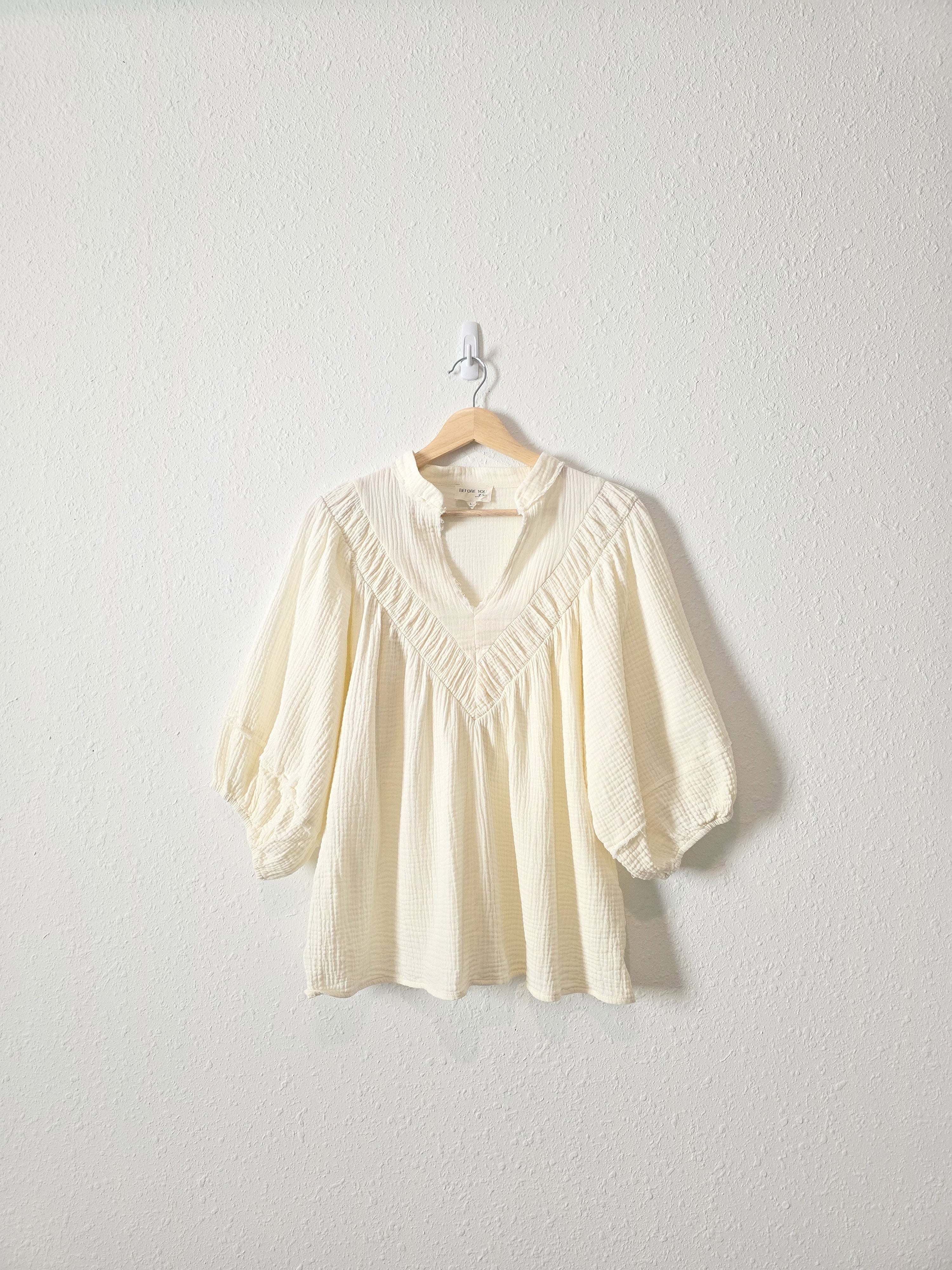 Gauze Puff Sleeve Blouse (L)