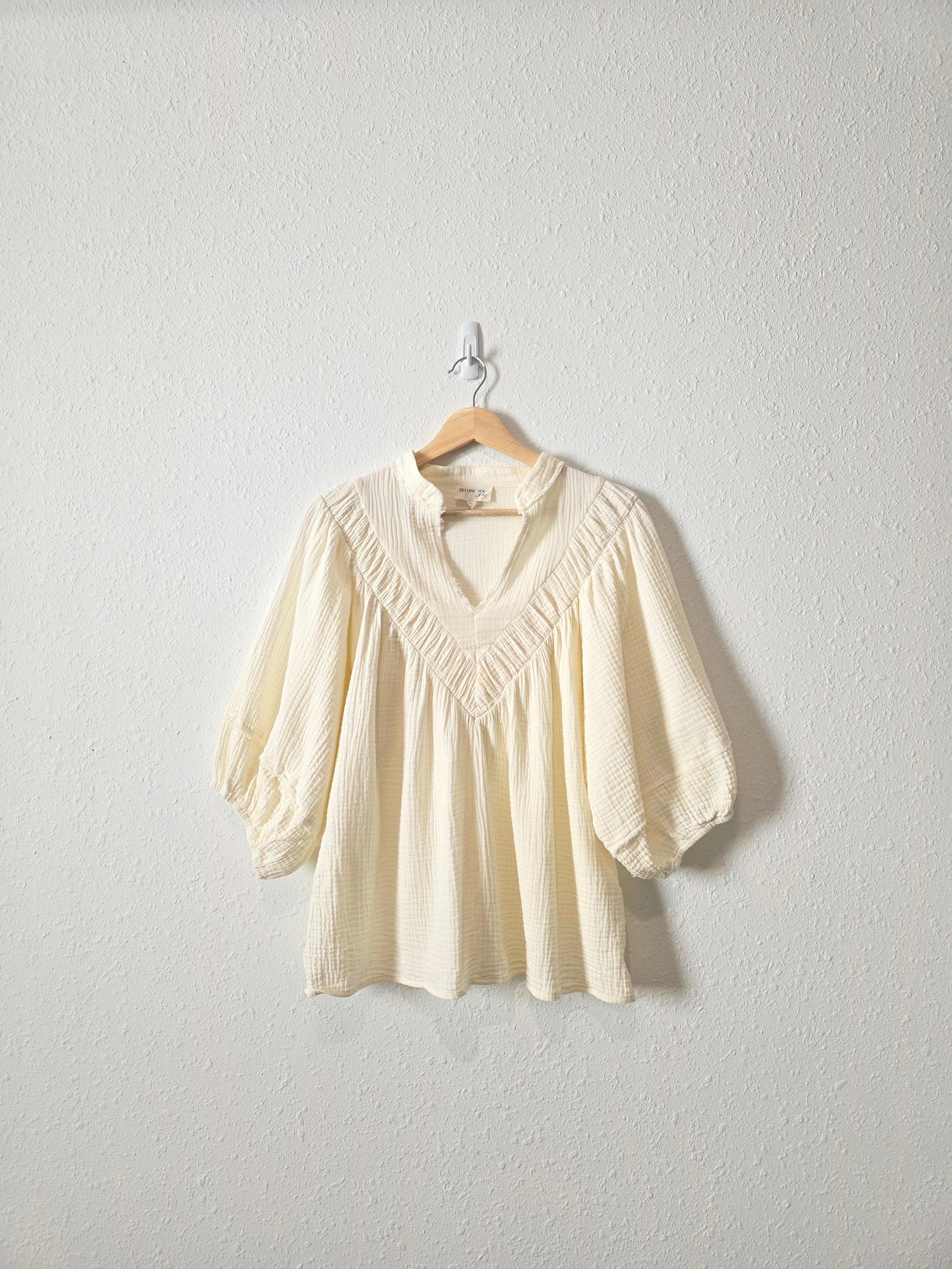 Gauze Puff Sleeve Blouse (L)
