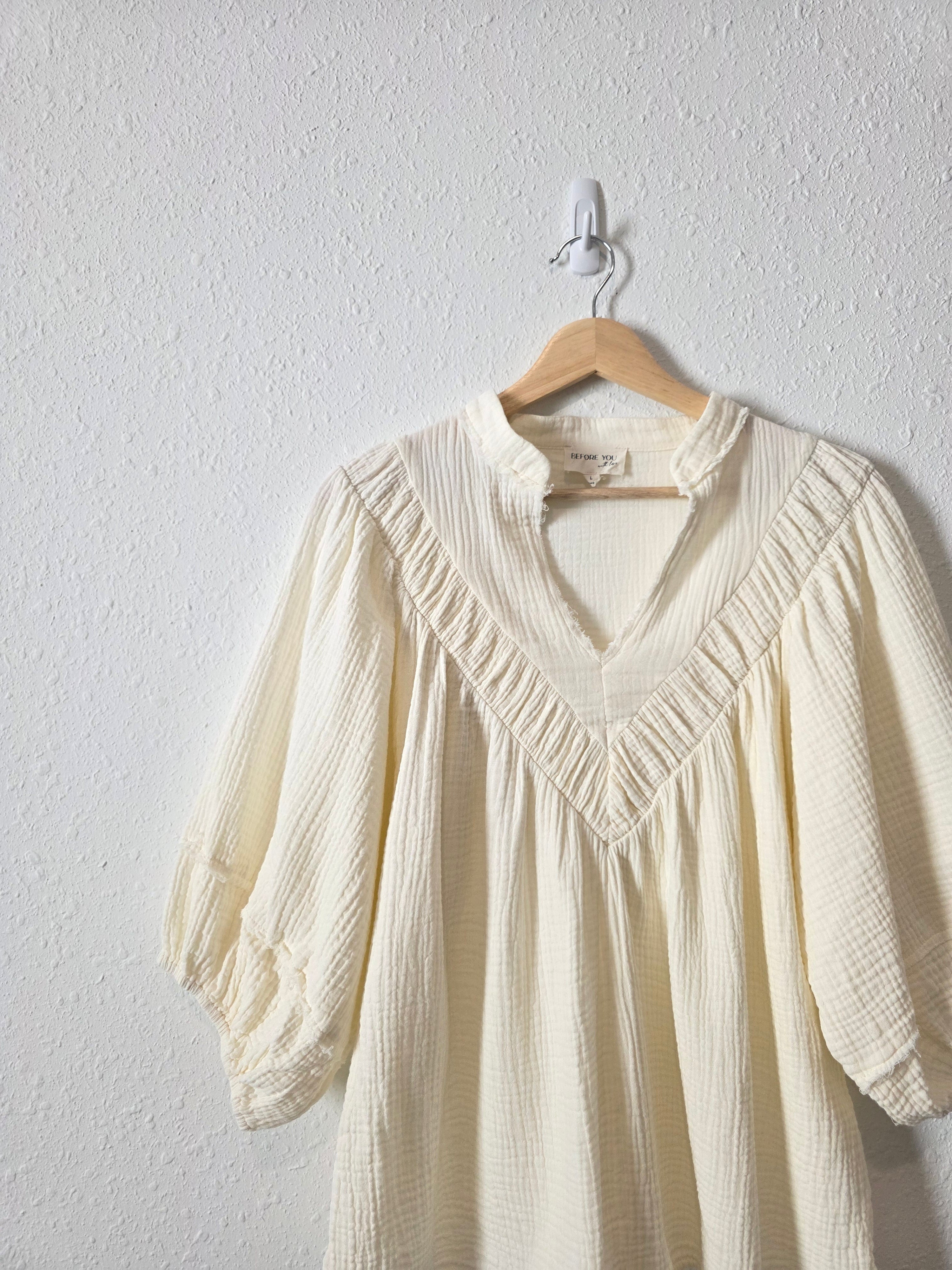 Gauze Puff Sleeve Blouse (L)