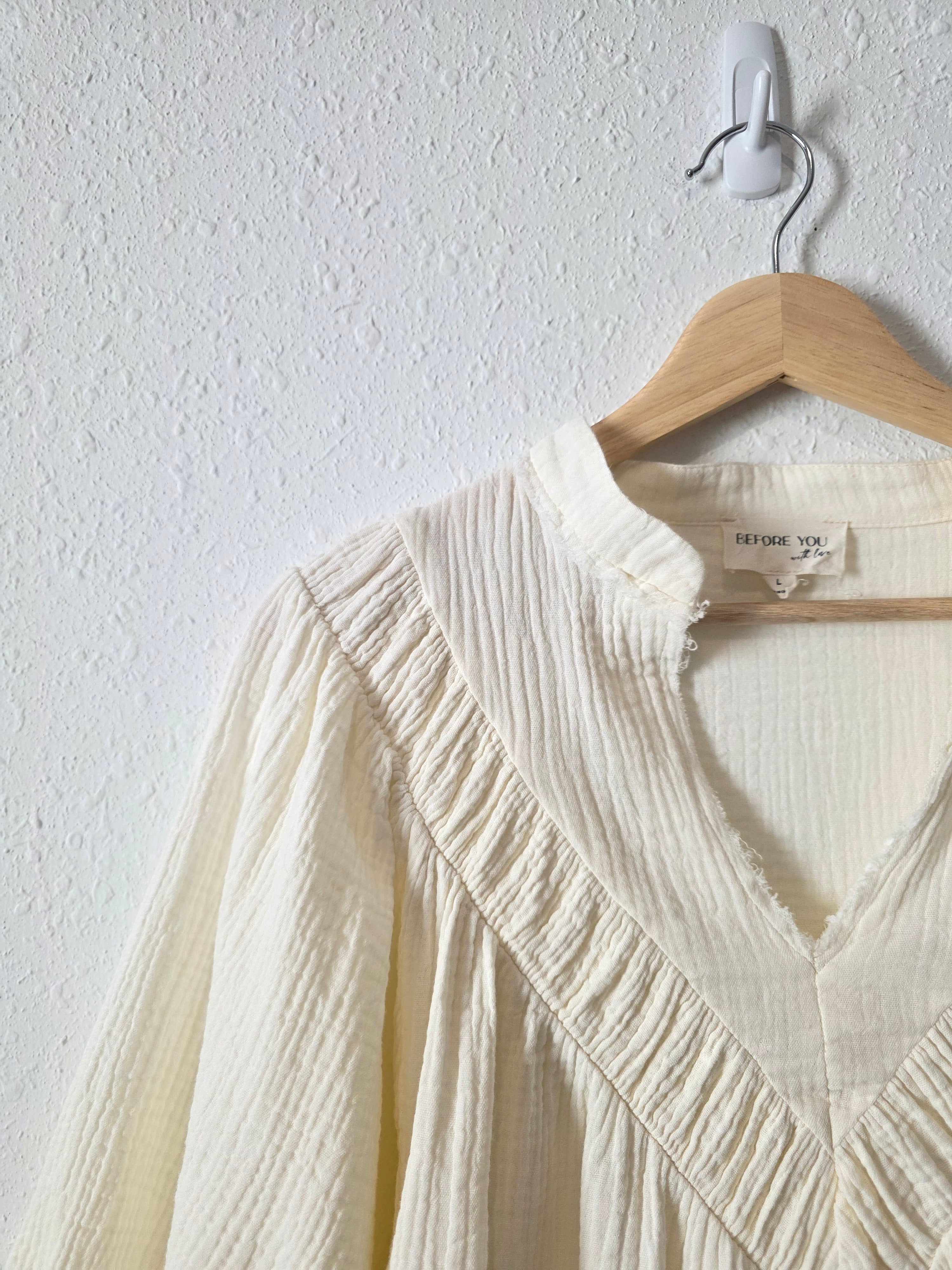 Gauze Puff Sleeve Blouse (L)