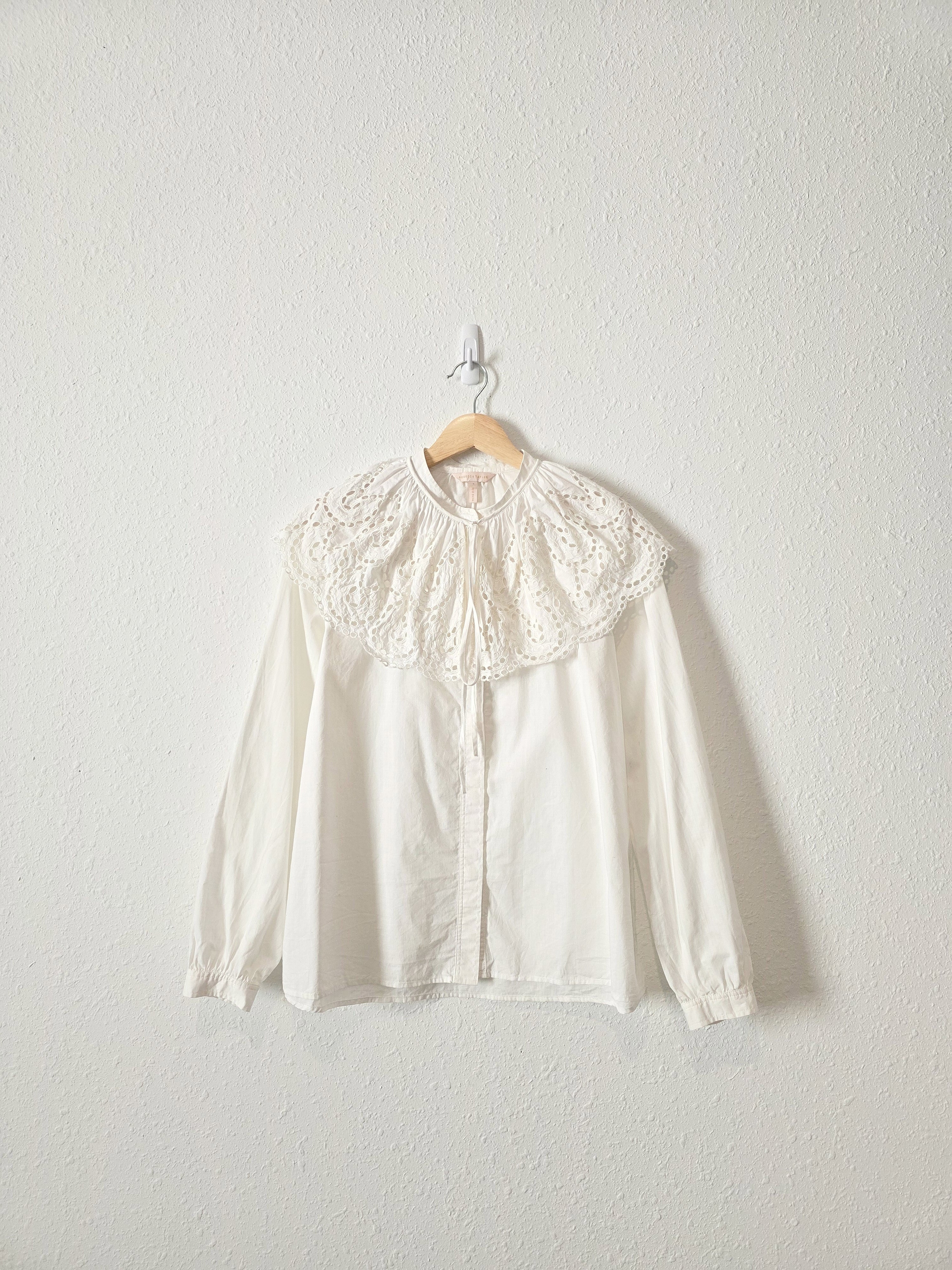 Rebecca Taylor Eyelet Collared Top (S)