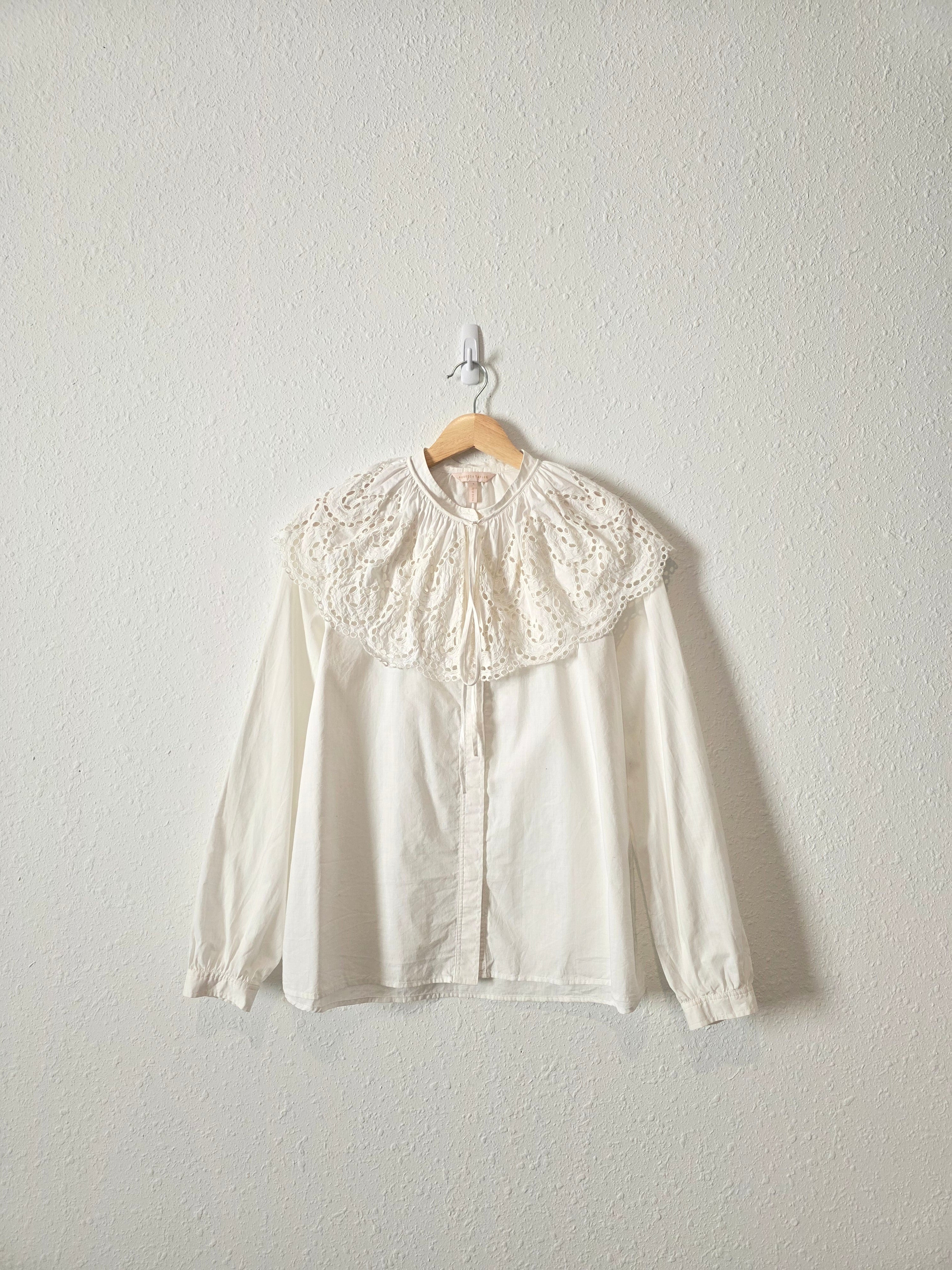 Rebecca Taylor Eyelet Collared Top (S)