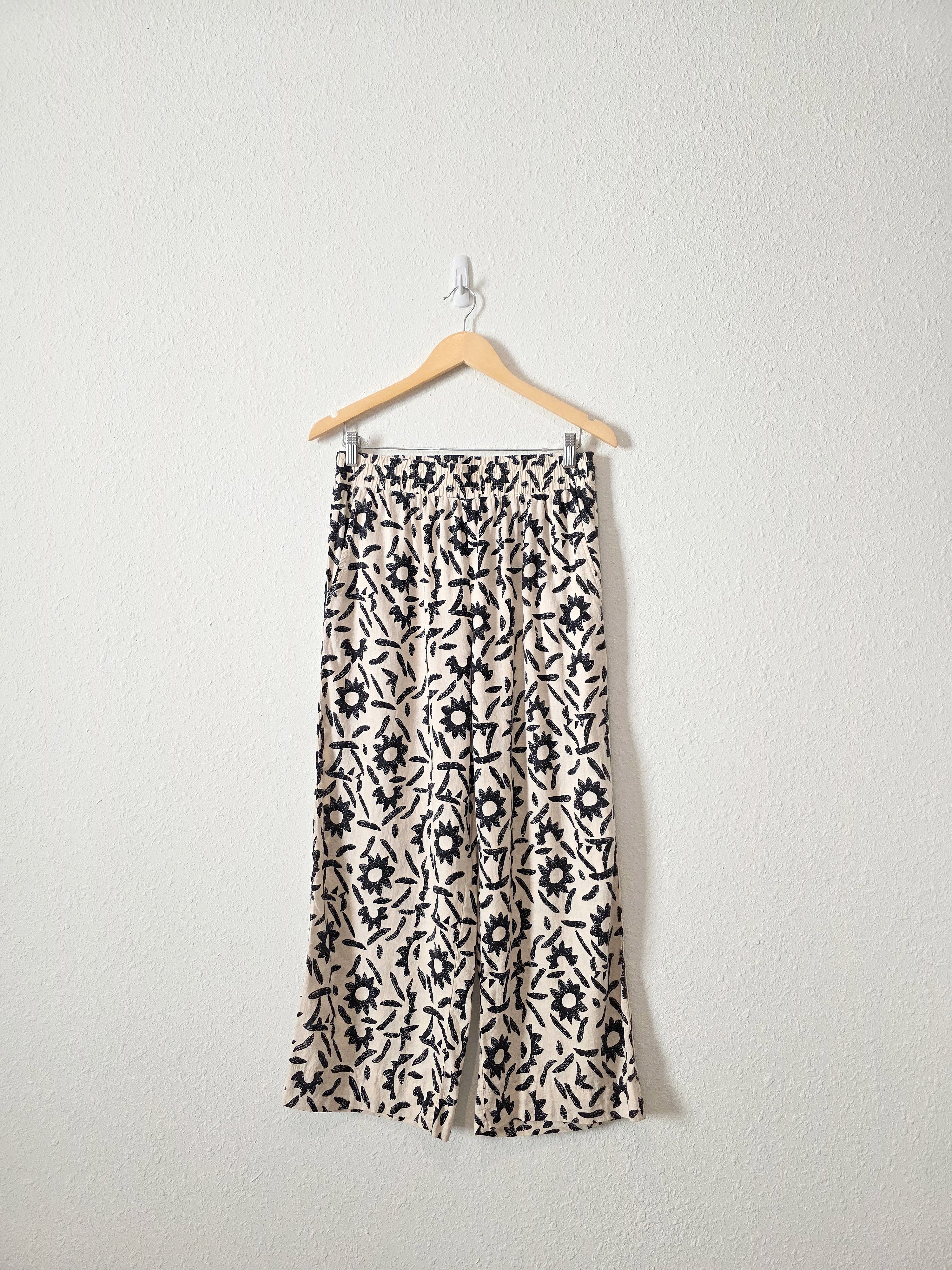 Floral Wide Leg Linen Blend Pants (M)