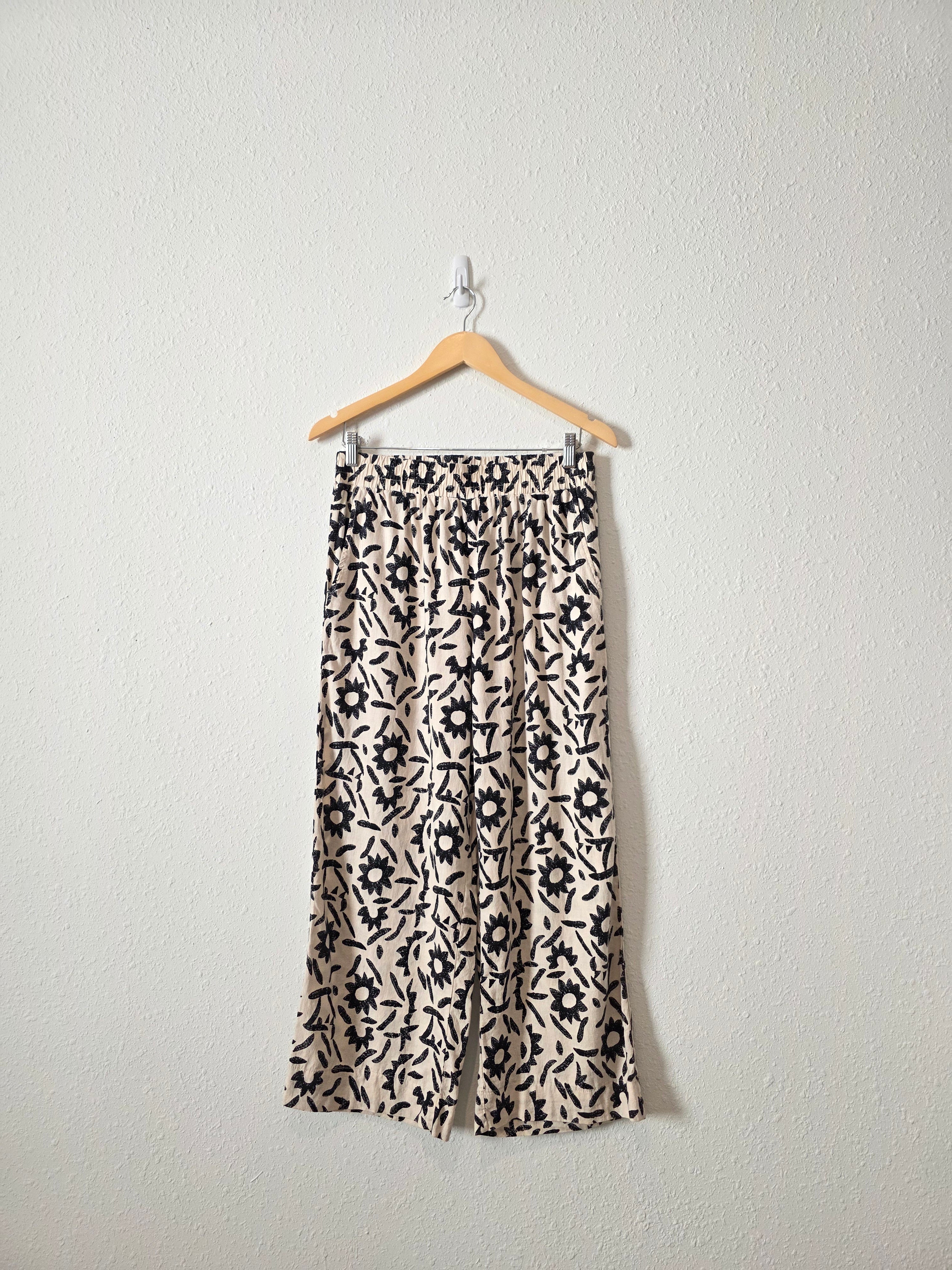 Floral Wide Leg Linen Blend Pants (M)
