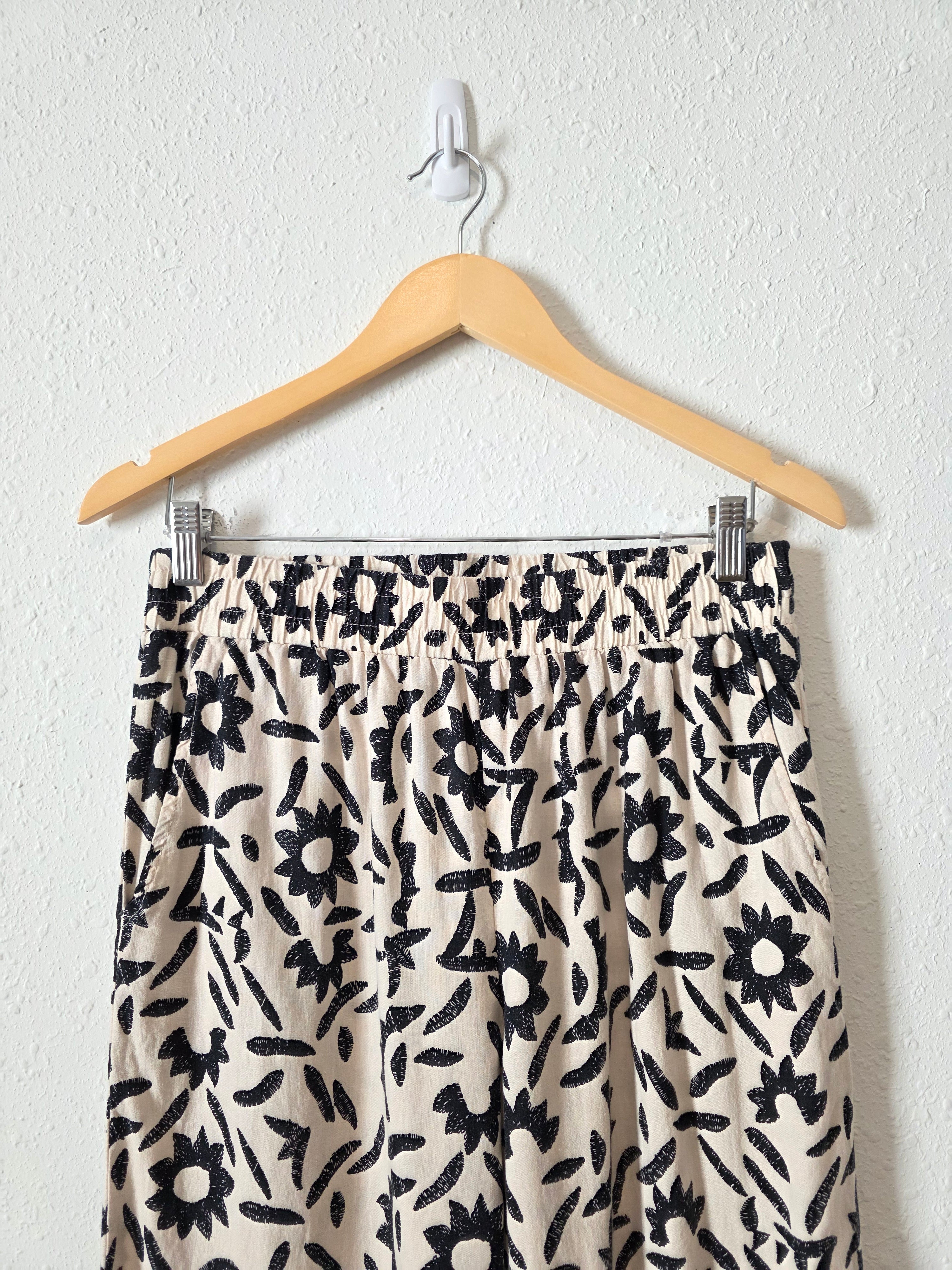Floral Wide Leg Linen Blend Pants (M)