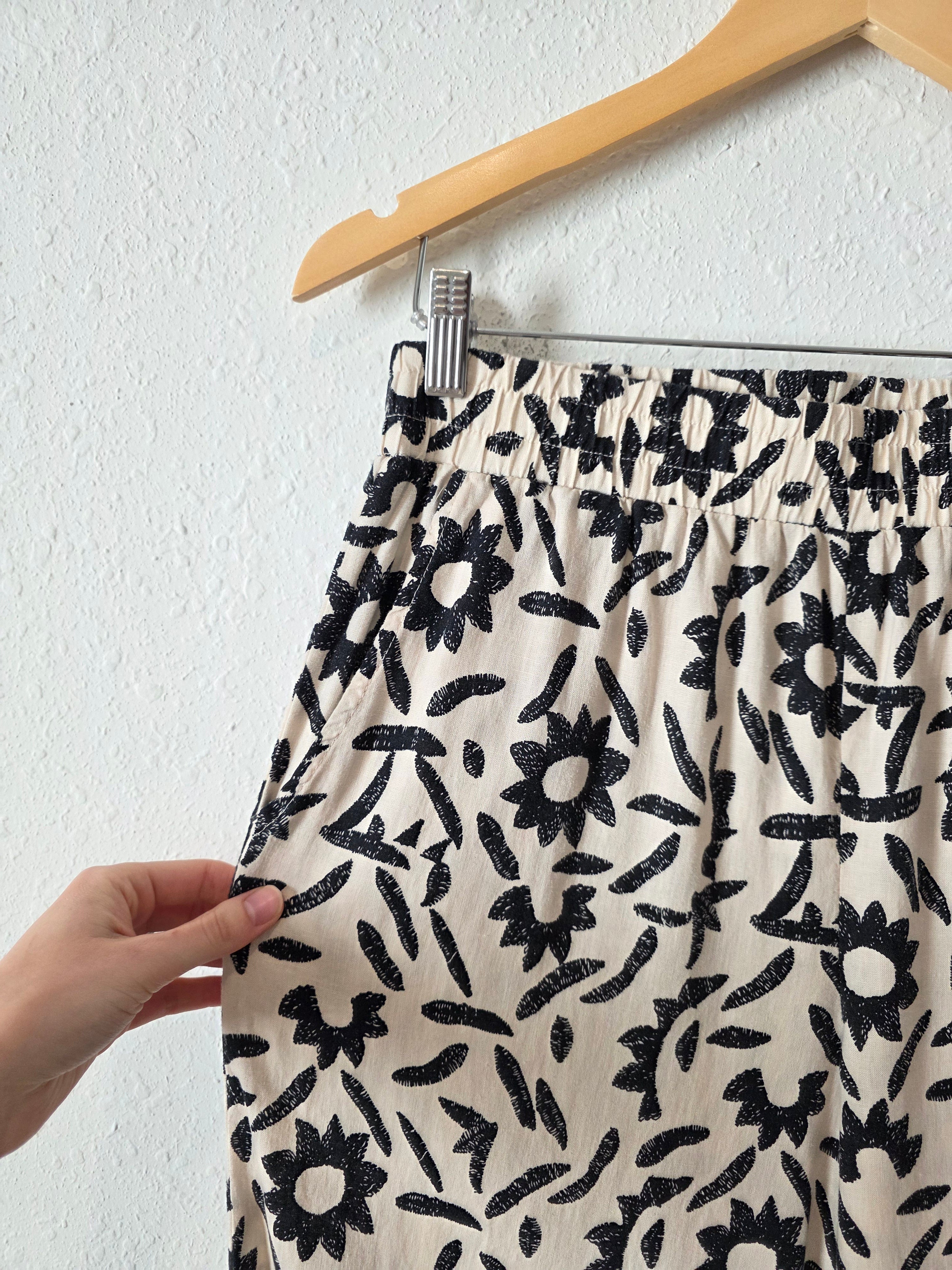 Floral Wide Leg Linen Blend Pants (M)