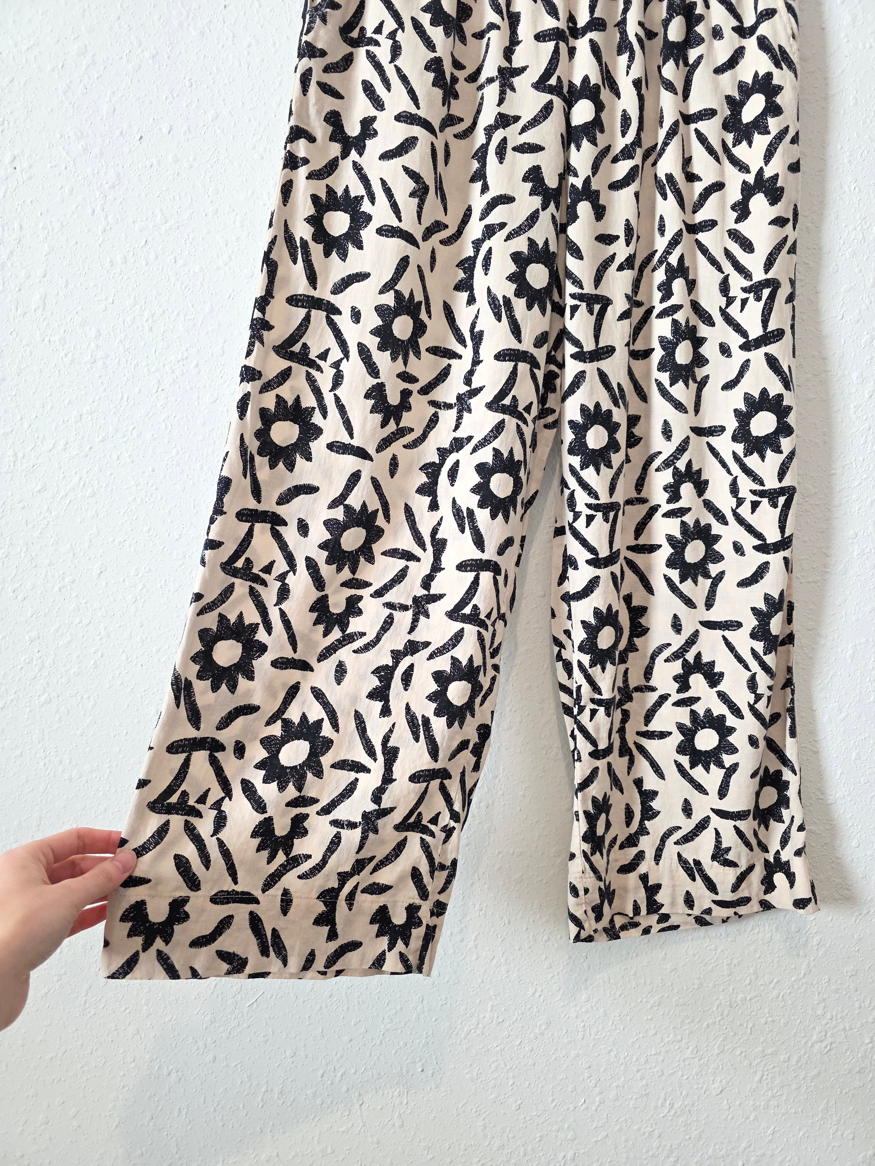 Floral Wide Leg Linen Blend Pants (M)