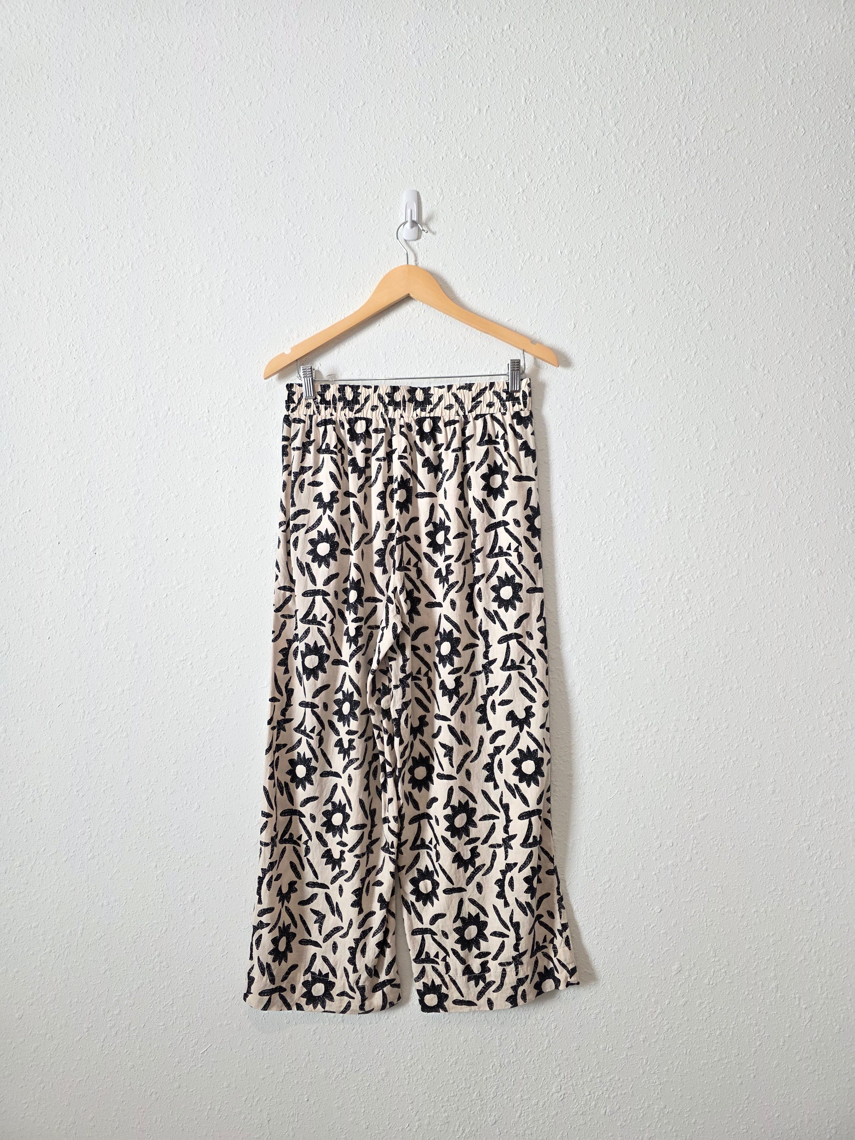 Floral Wide Leg Linen Blend Pants (M)