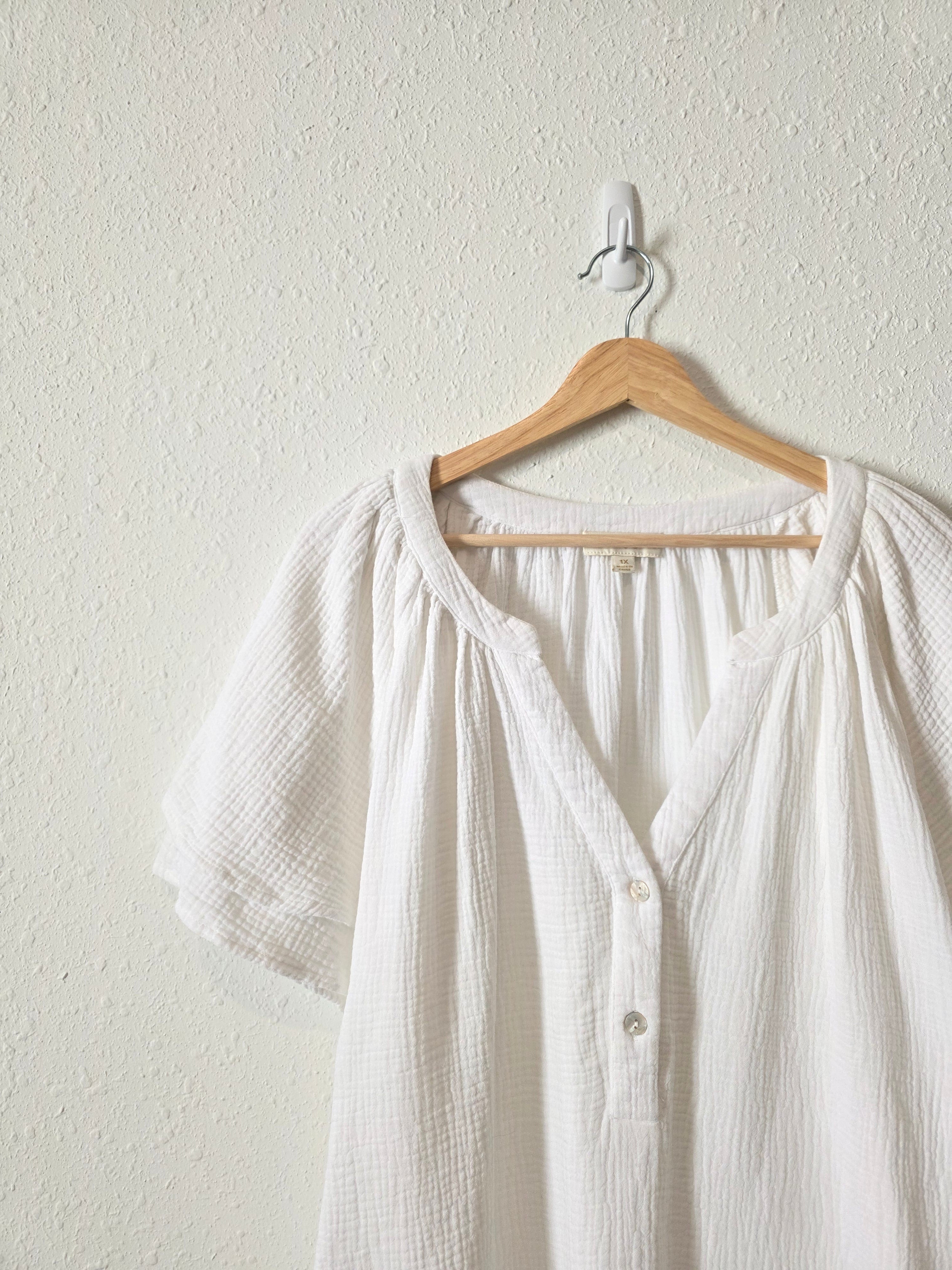 White Cotton Gauze Top (1X)
