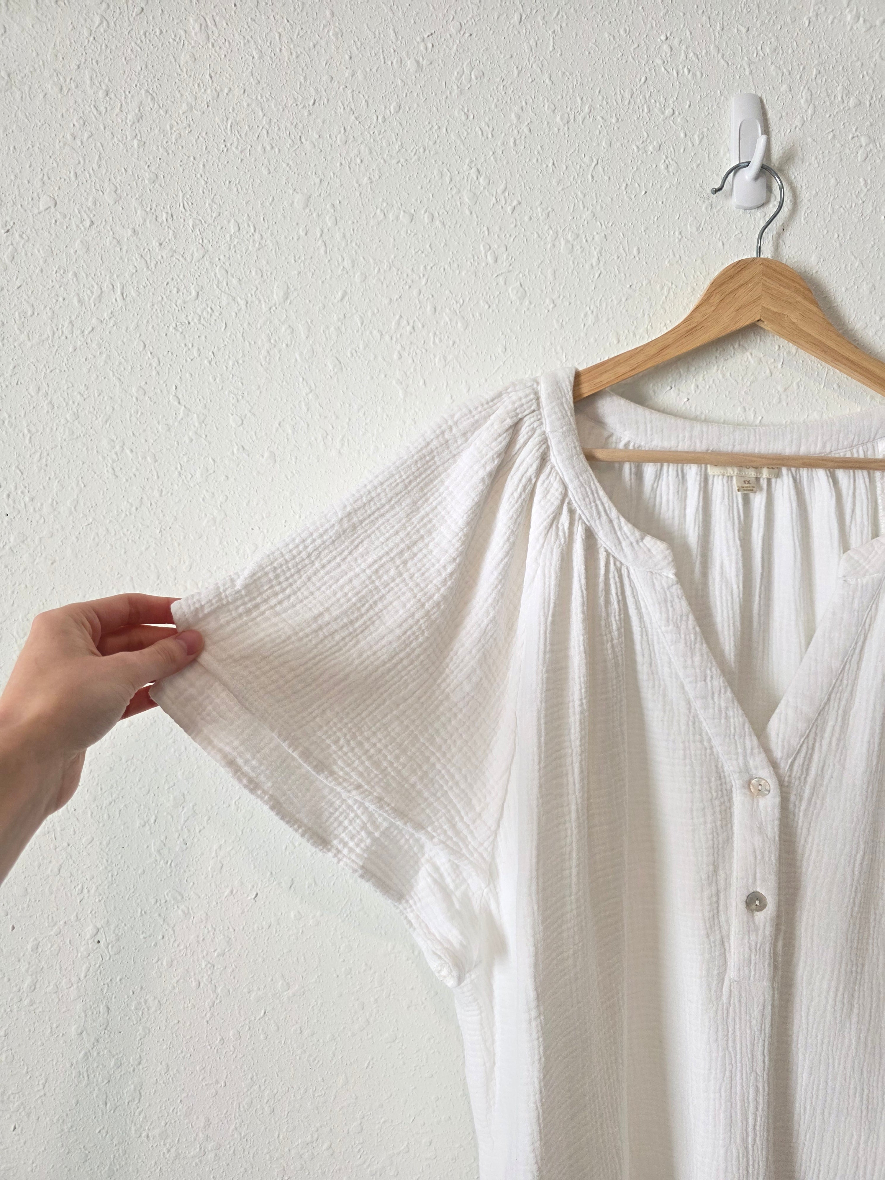 White Cotton Gauze Top (1X)