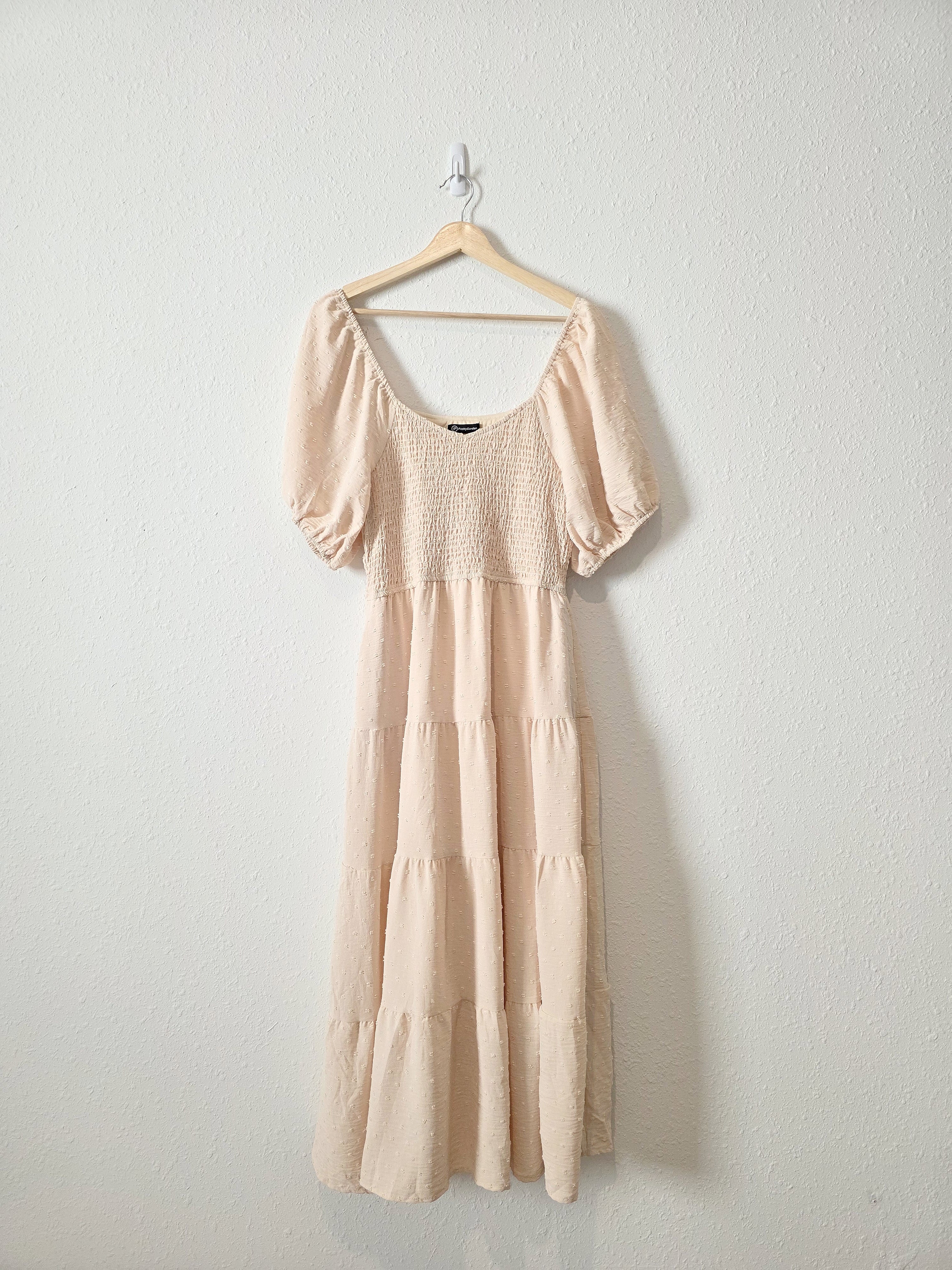 Smocked Puff Sleeve Midi Dress (L)