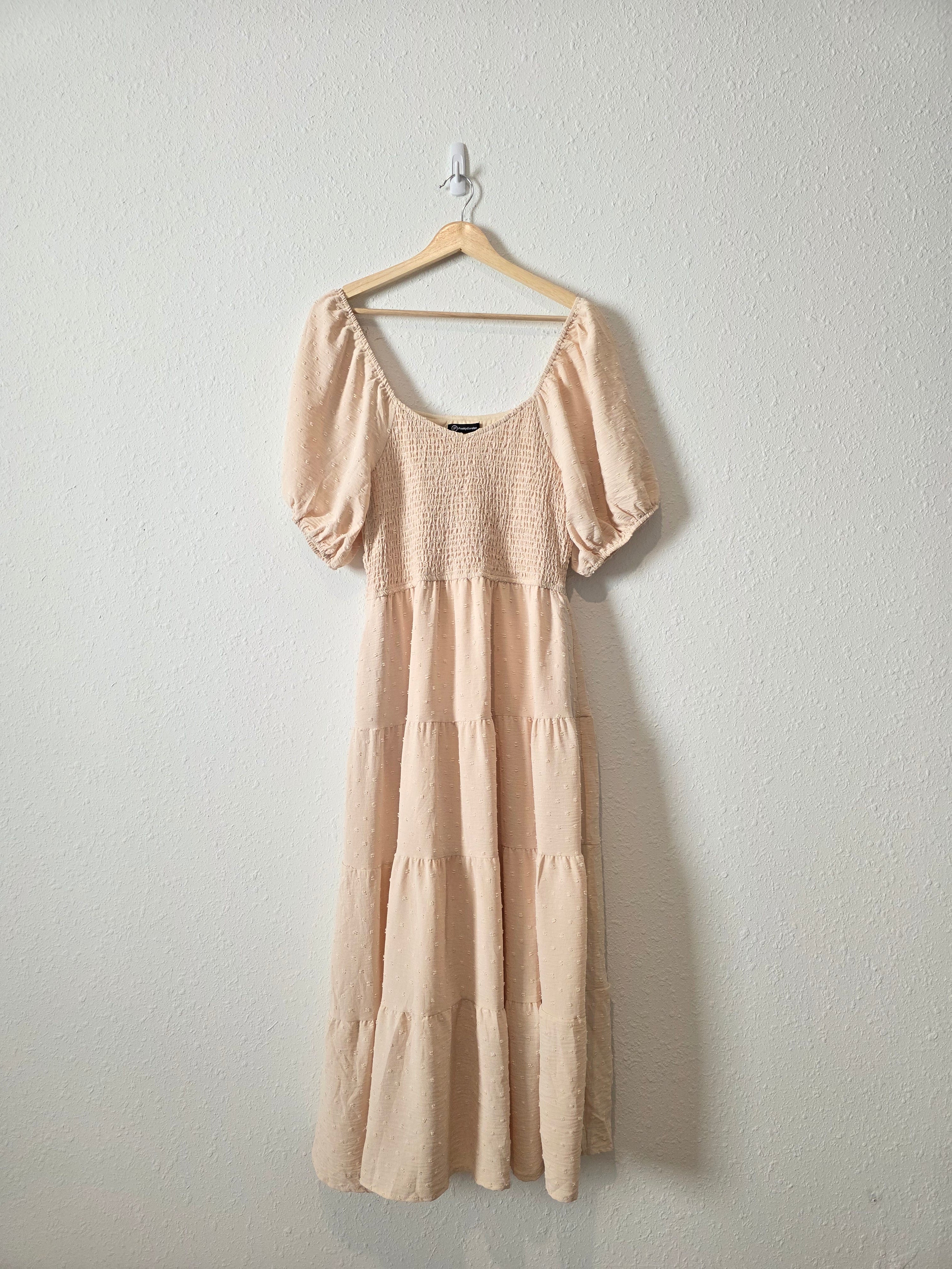 Smocked Puff Sleeve Midi Dress (L)