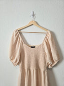 Smocked Puff Sleeve Midi Dress (L)
