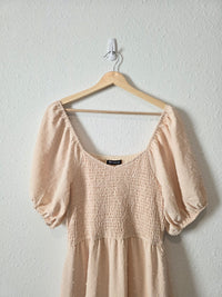 Smocked Puff Sleeve Midi Dress (L)