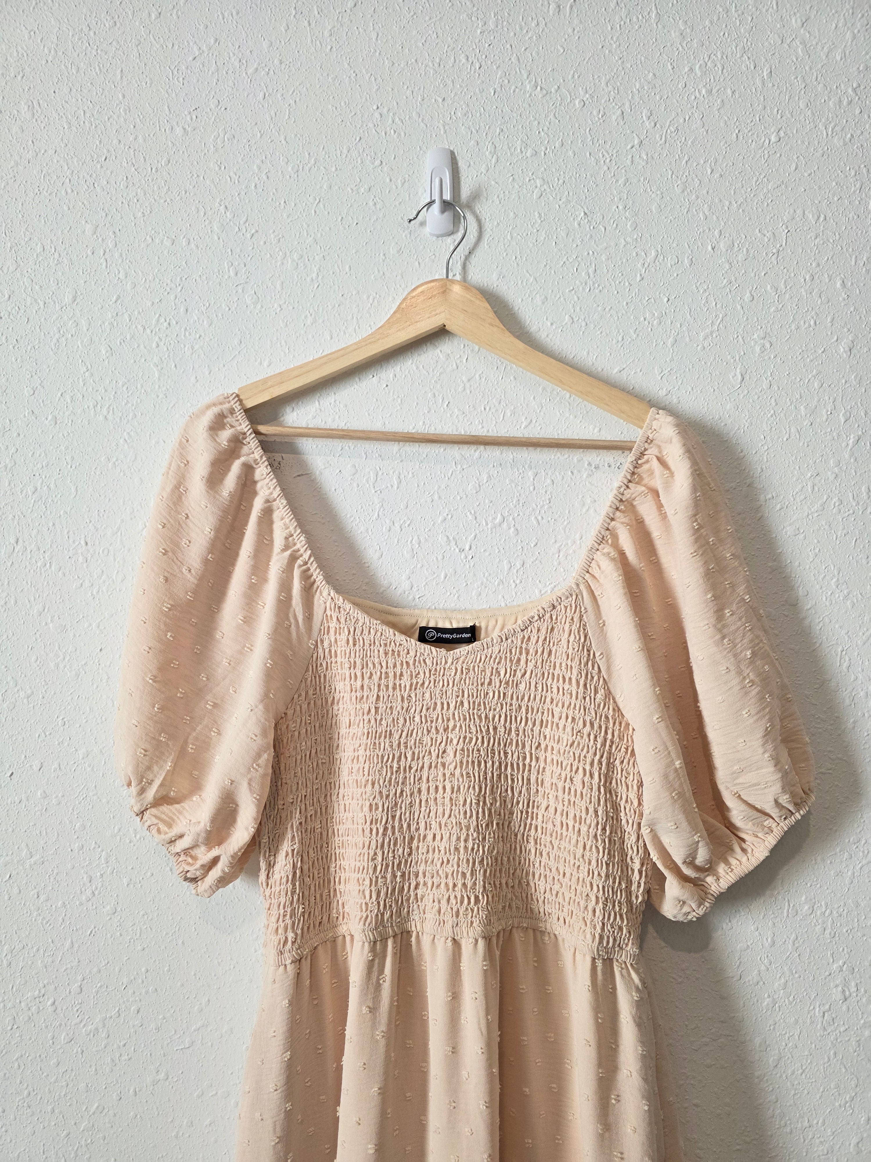 Smocked Puff Sleeve Midi Dress (L)