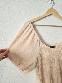 Smocked Puff Sleeve Midi Dress (L)