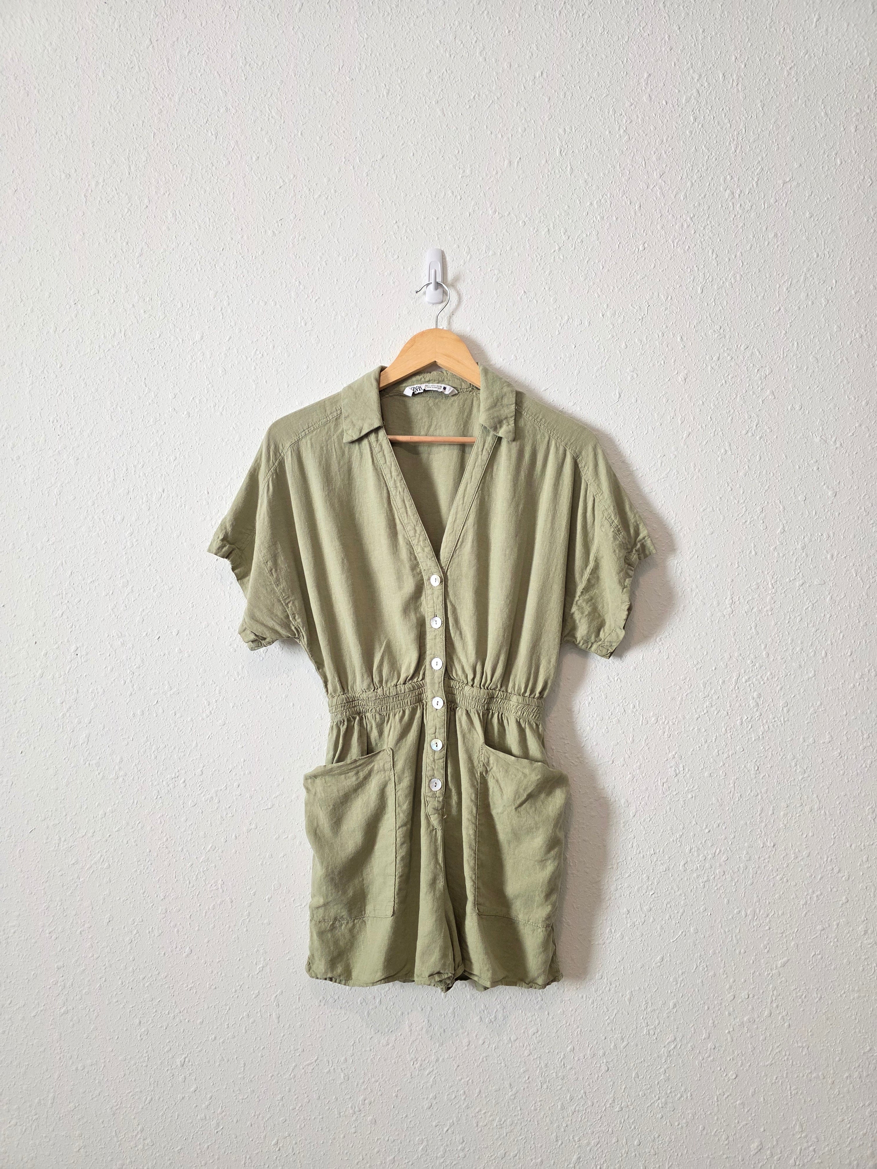 Zara Sage Linen Blend Romper (S)