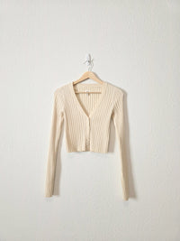 Aerie Cream Ribbed Cardigan (XS)