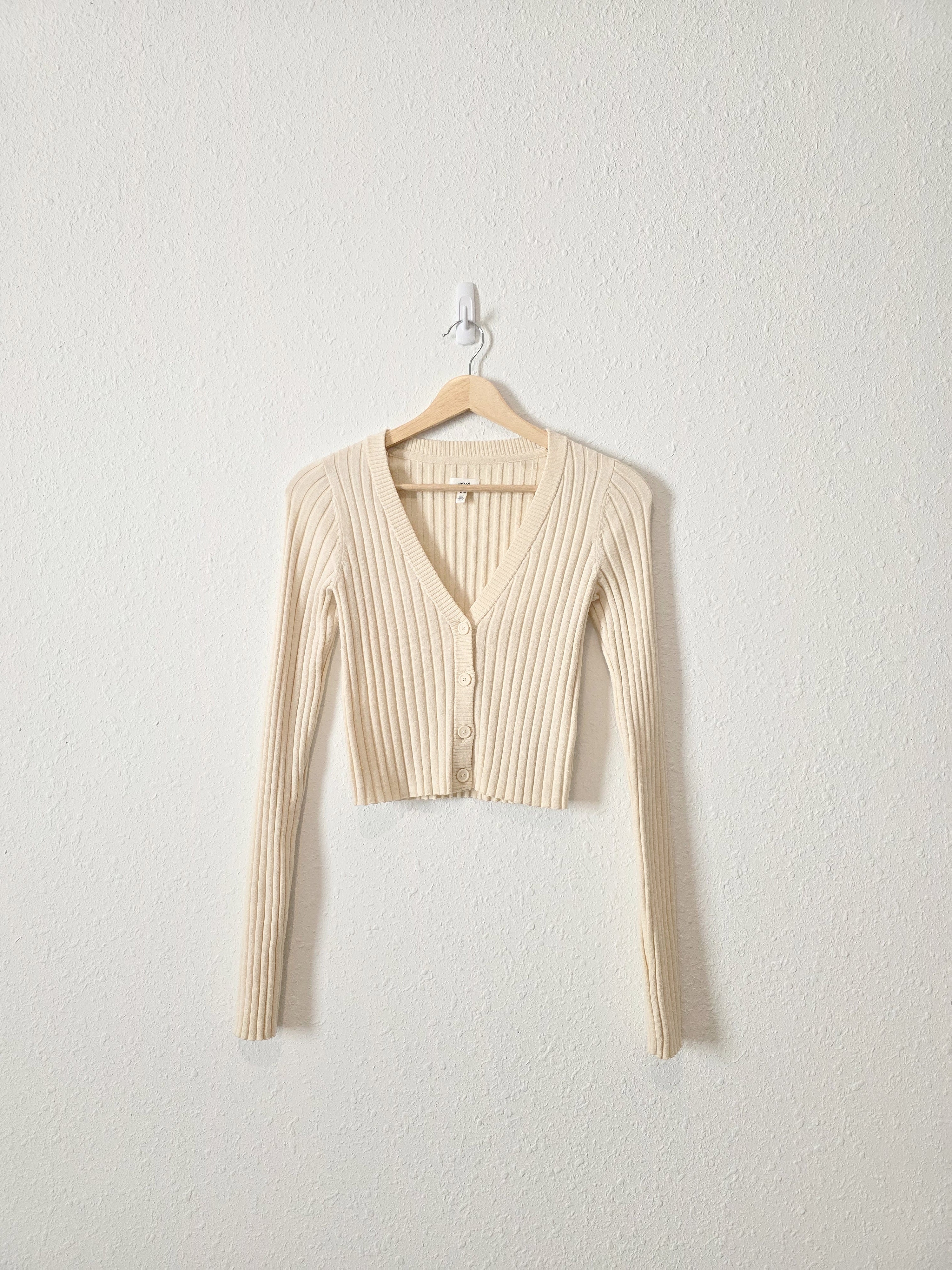 Aerie Cream Ribbed Cardigan (XS)