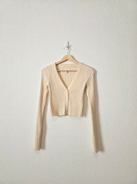 Aerie Cream Ribbed Cardigan (XS)