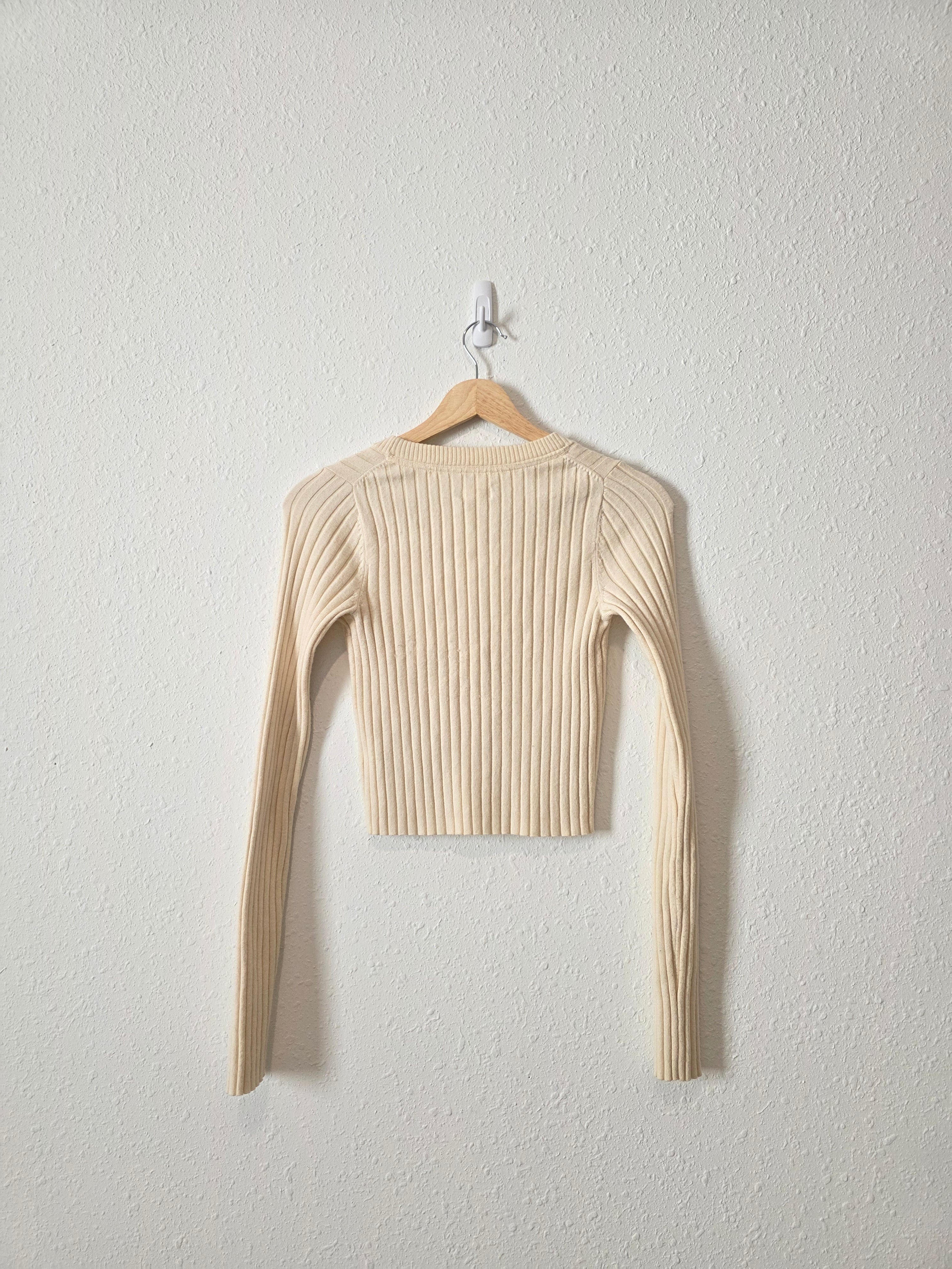 Aerie Cream Ribbed Cardigan (XS)