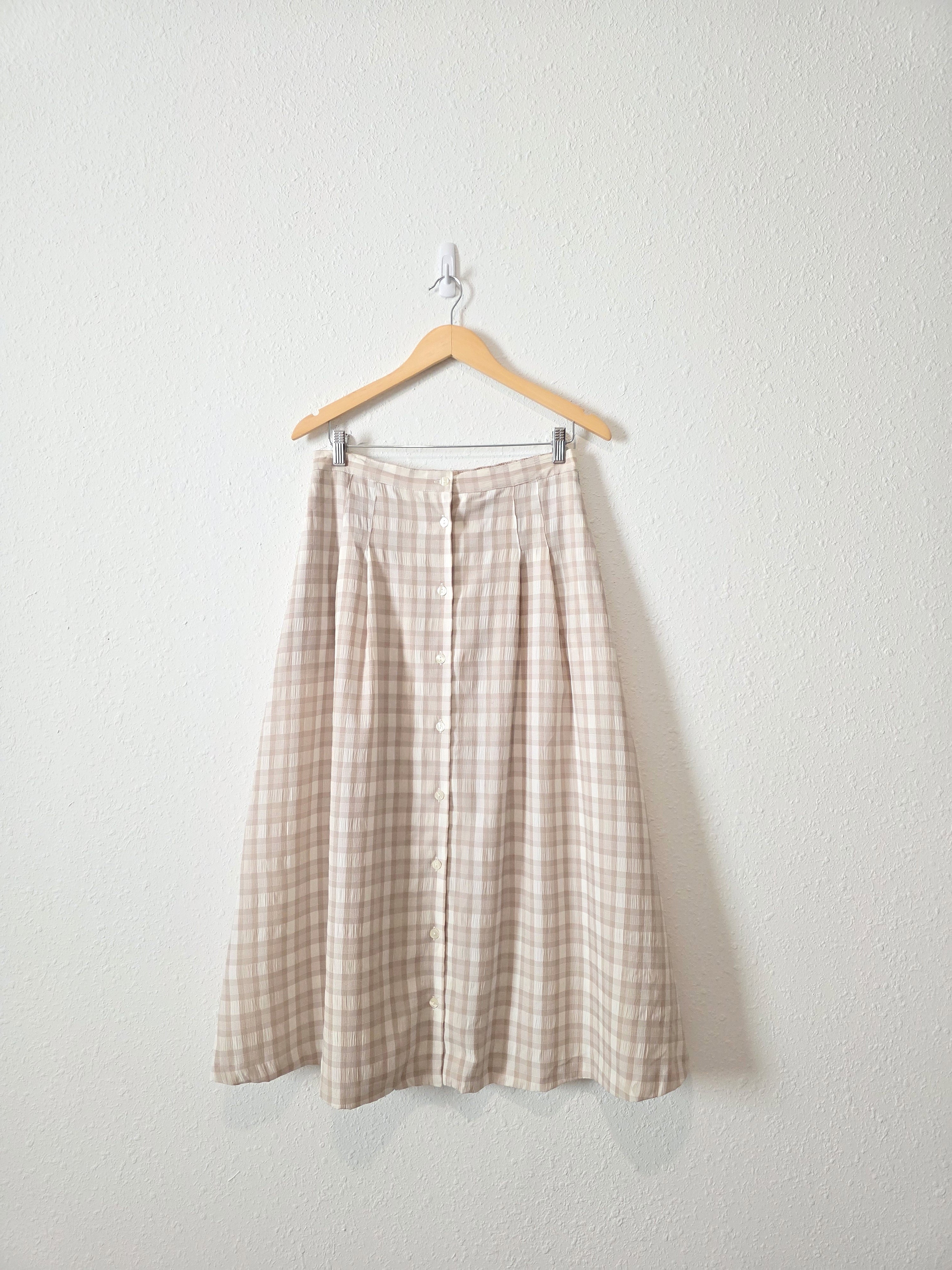 Vintage Neutral Gingham Midi Skirt (12)