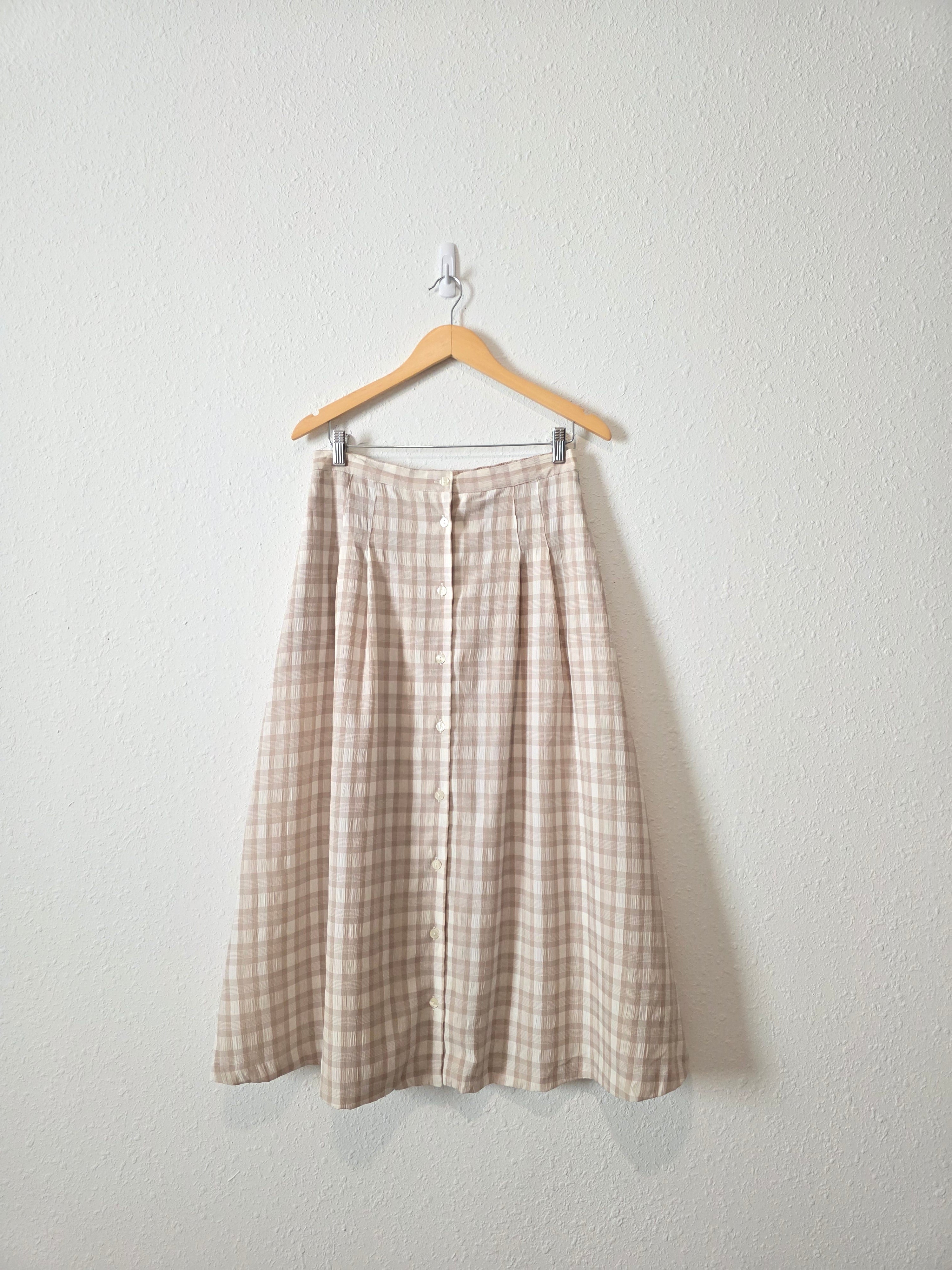 Vintage Neutral Gingham Midi Skirt (12)