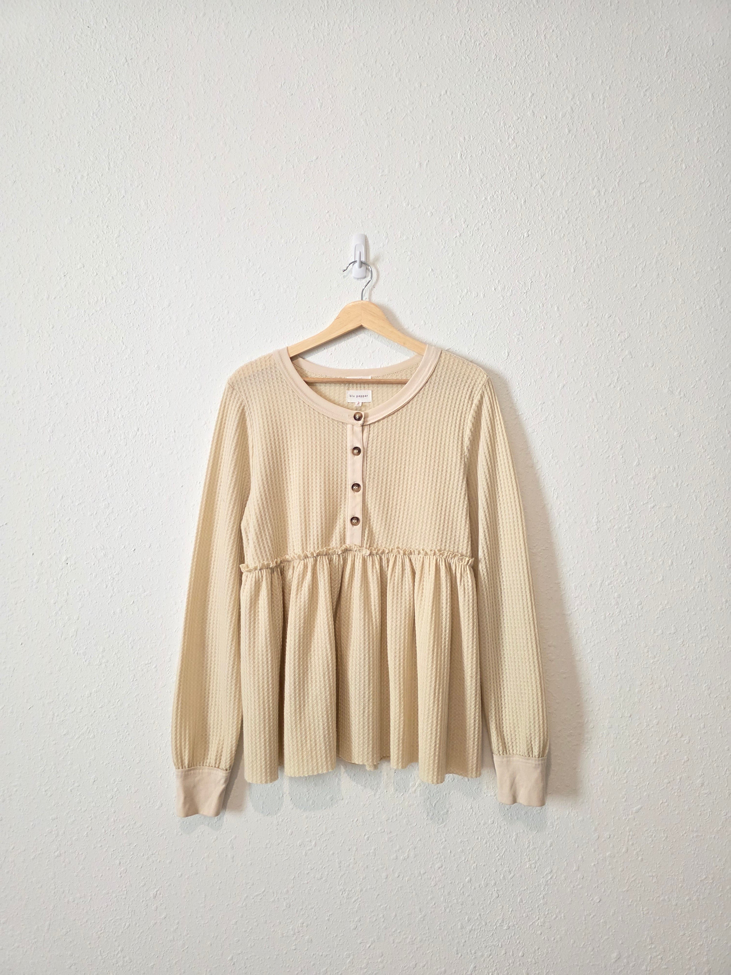 Waffle Knit Babydoll Top (L)