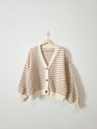 Neutral Checkered Striped Cardigan (M)
