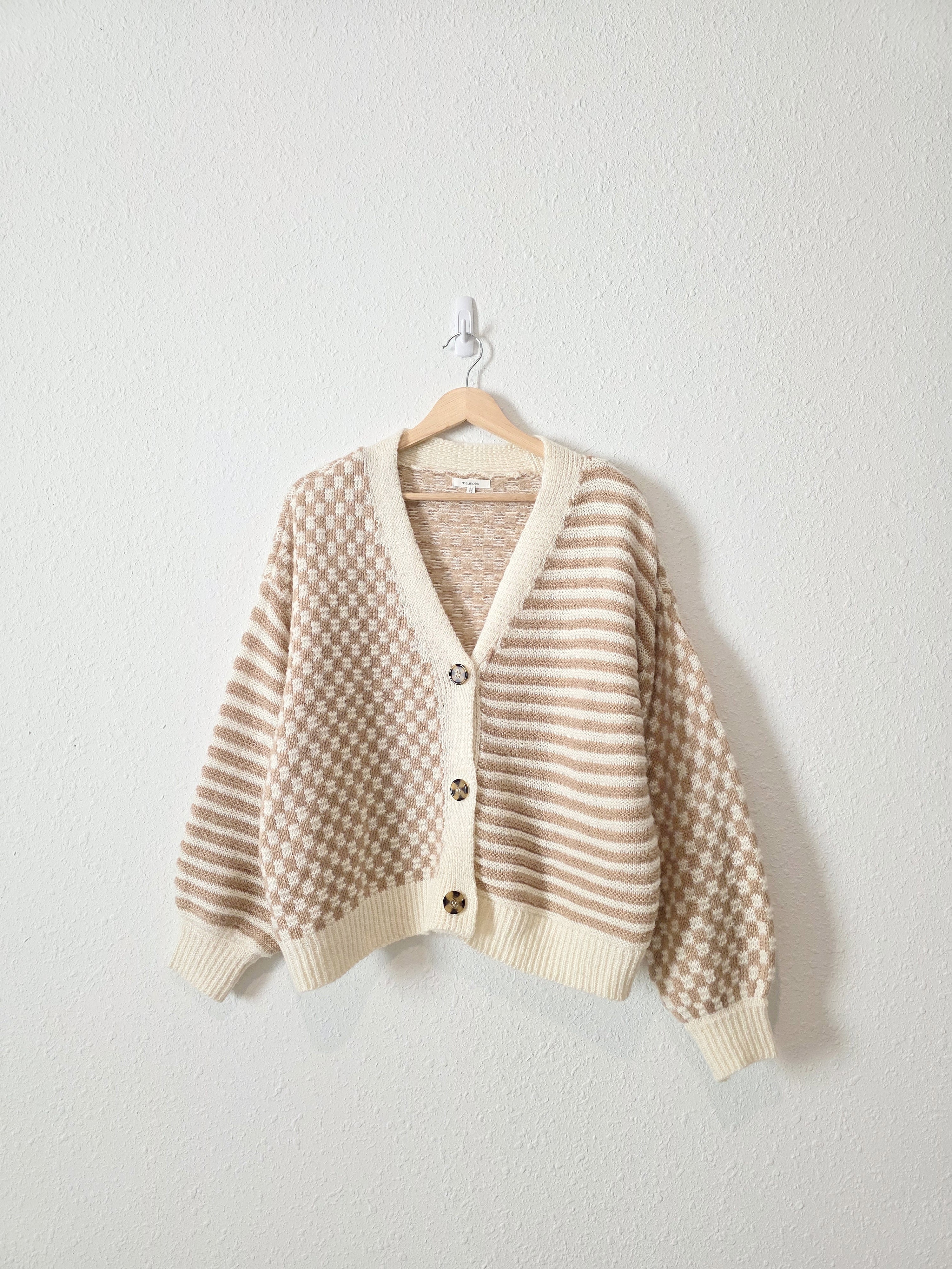 Neutral Checkered Striped Cardigan (M)