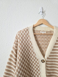 Neutral Checkered Striped Cardigan (M)