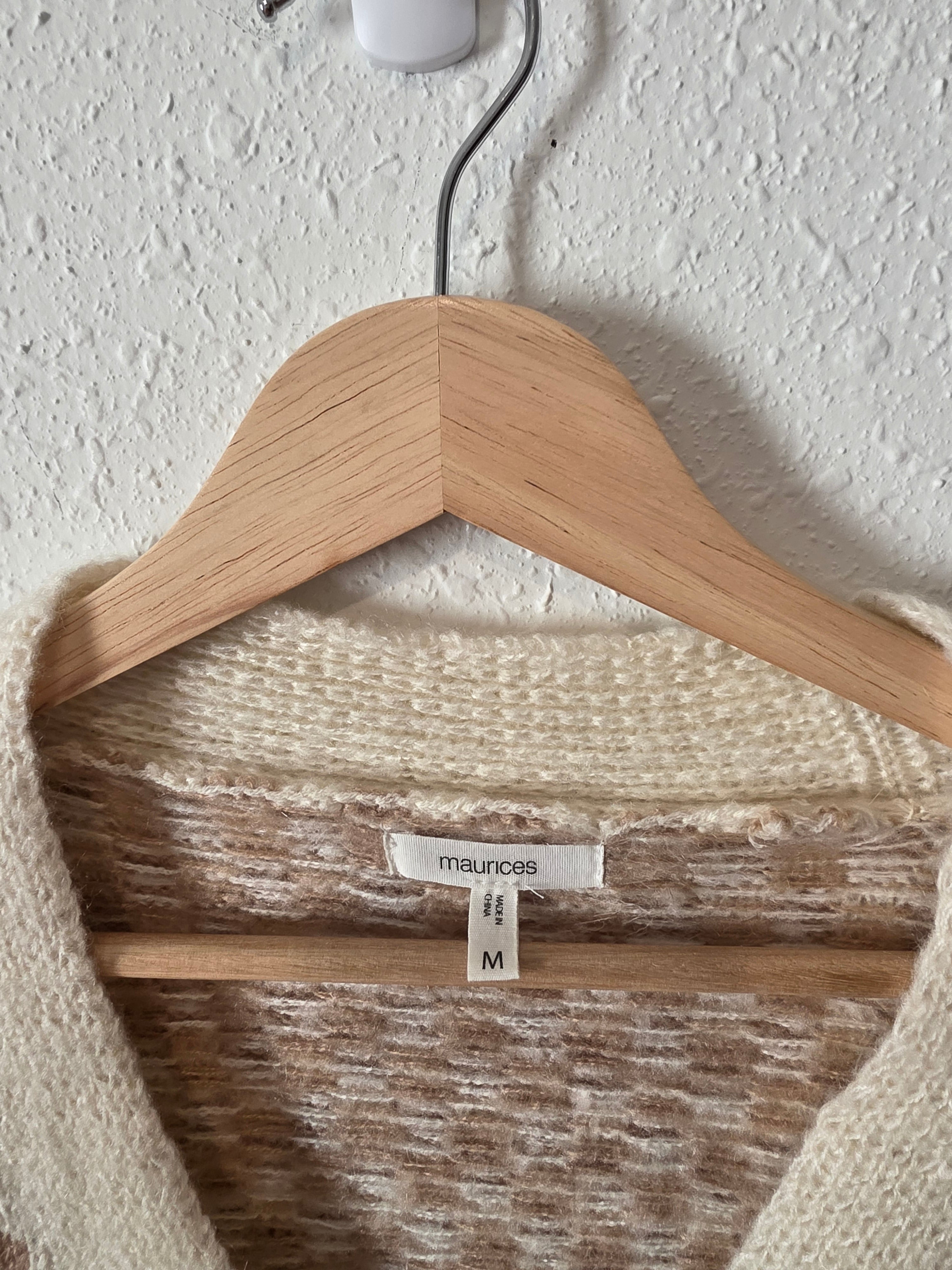 Neutral Checkered Striped Cardigan (M)