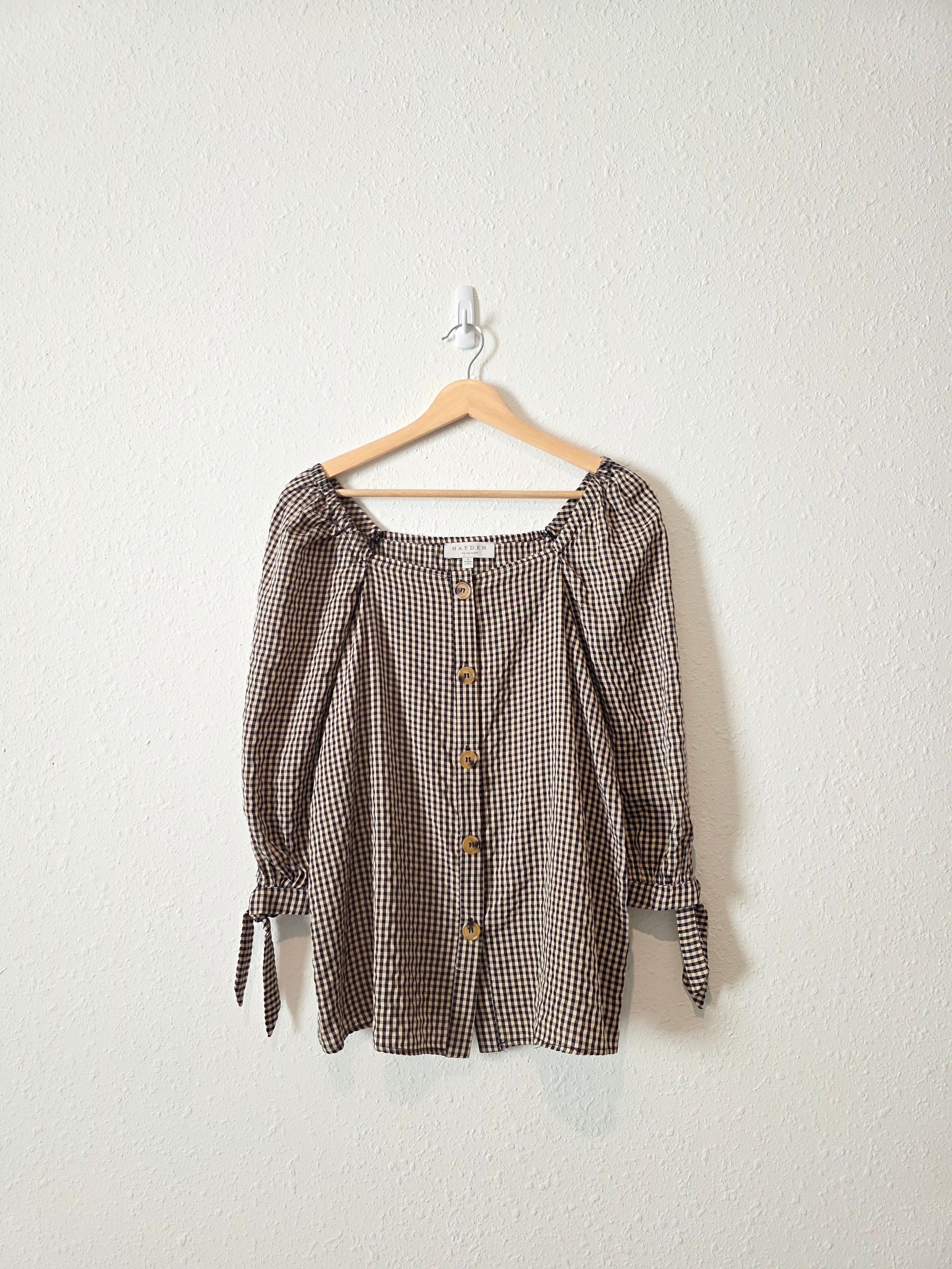 Hayden Gingham Puff Sleeve Blouse (S)