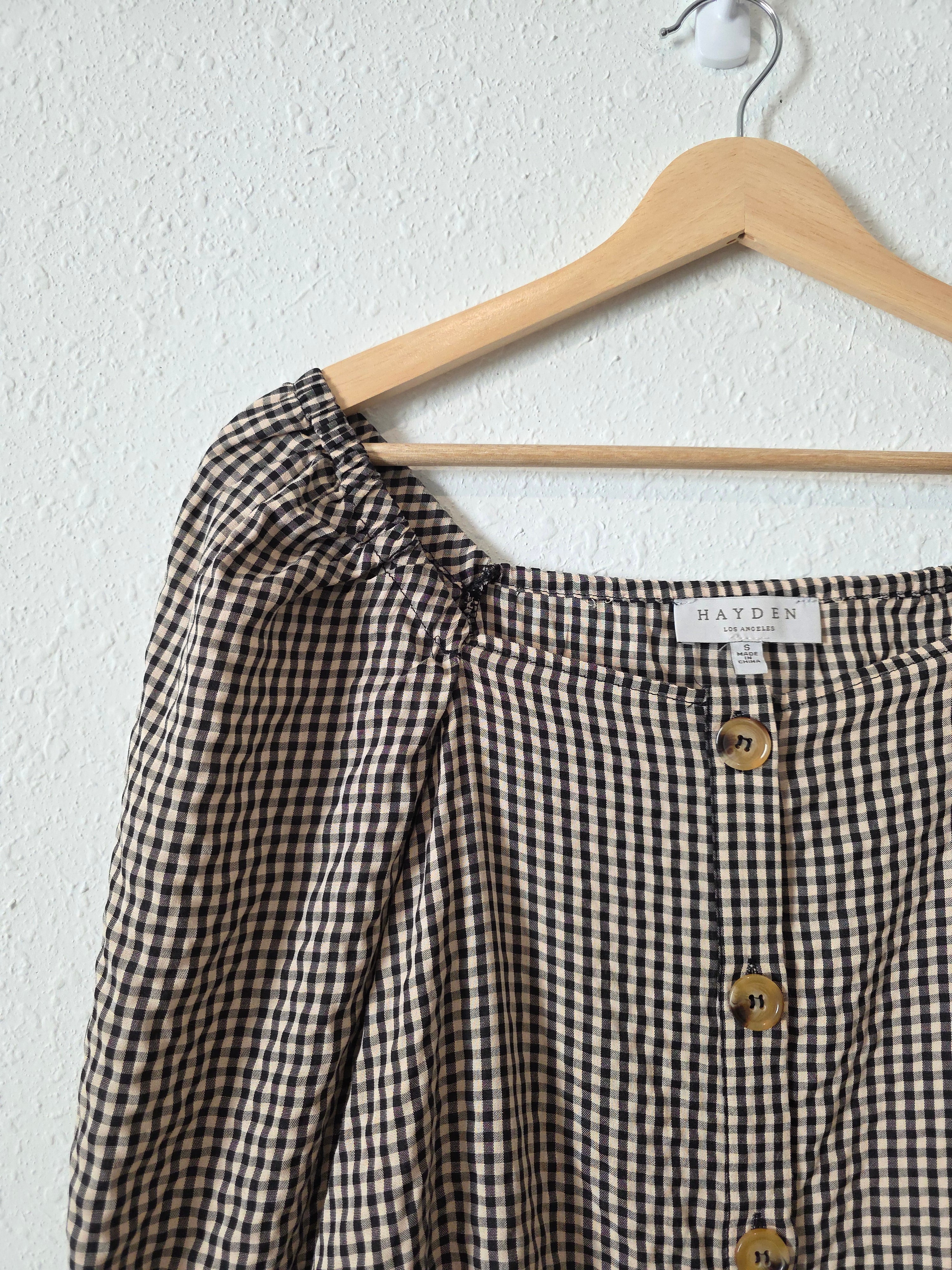 Hayden Gingham Puff Sleeve Blouse (S)