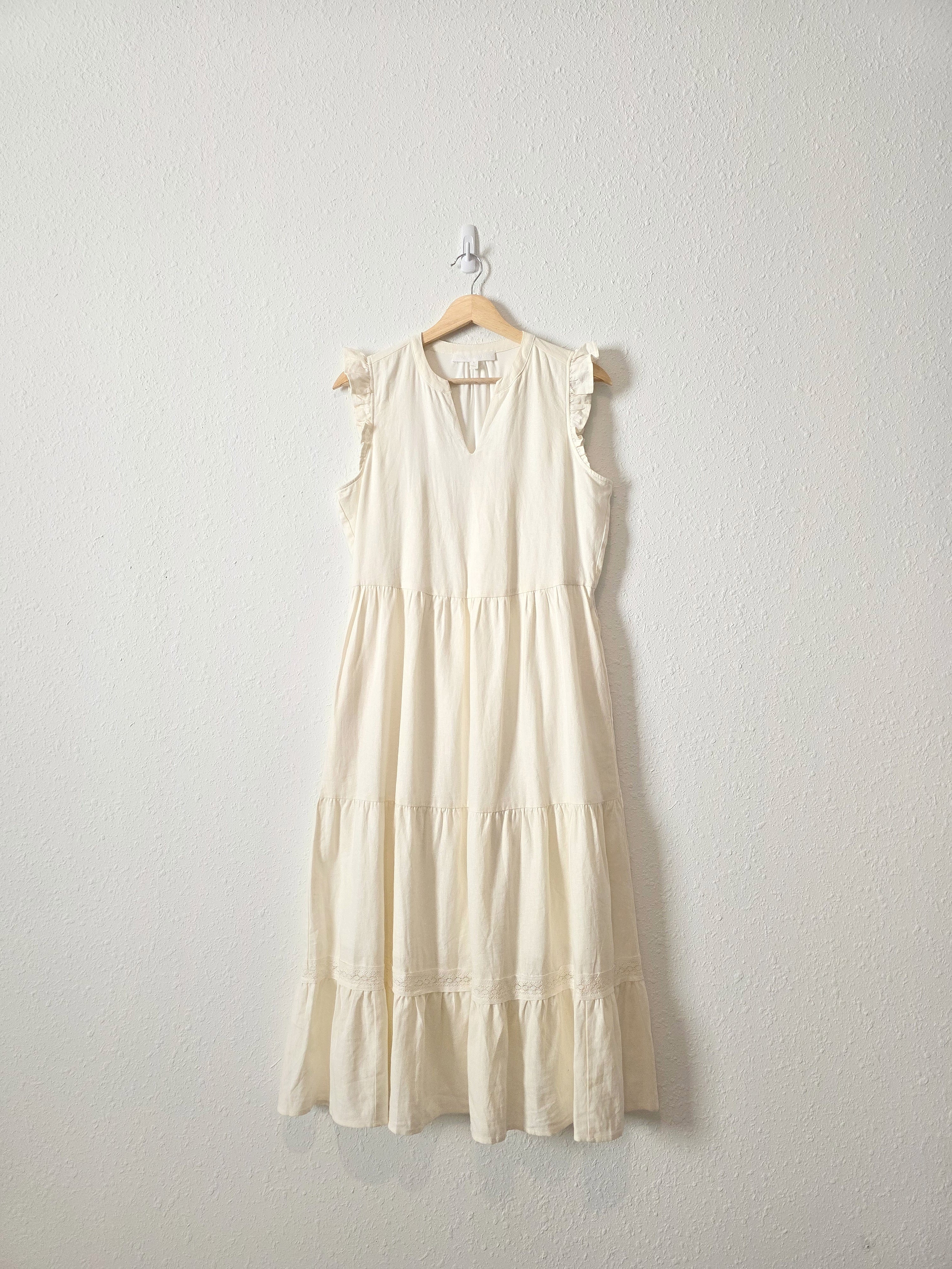 Cream Linen Blend Midi Dress (S)