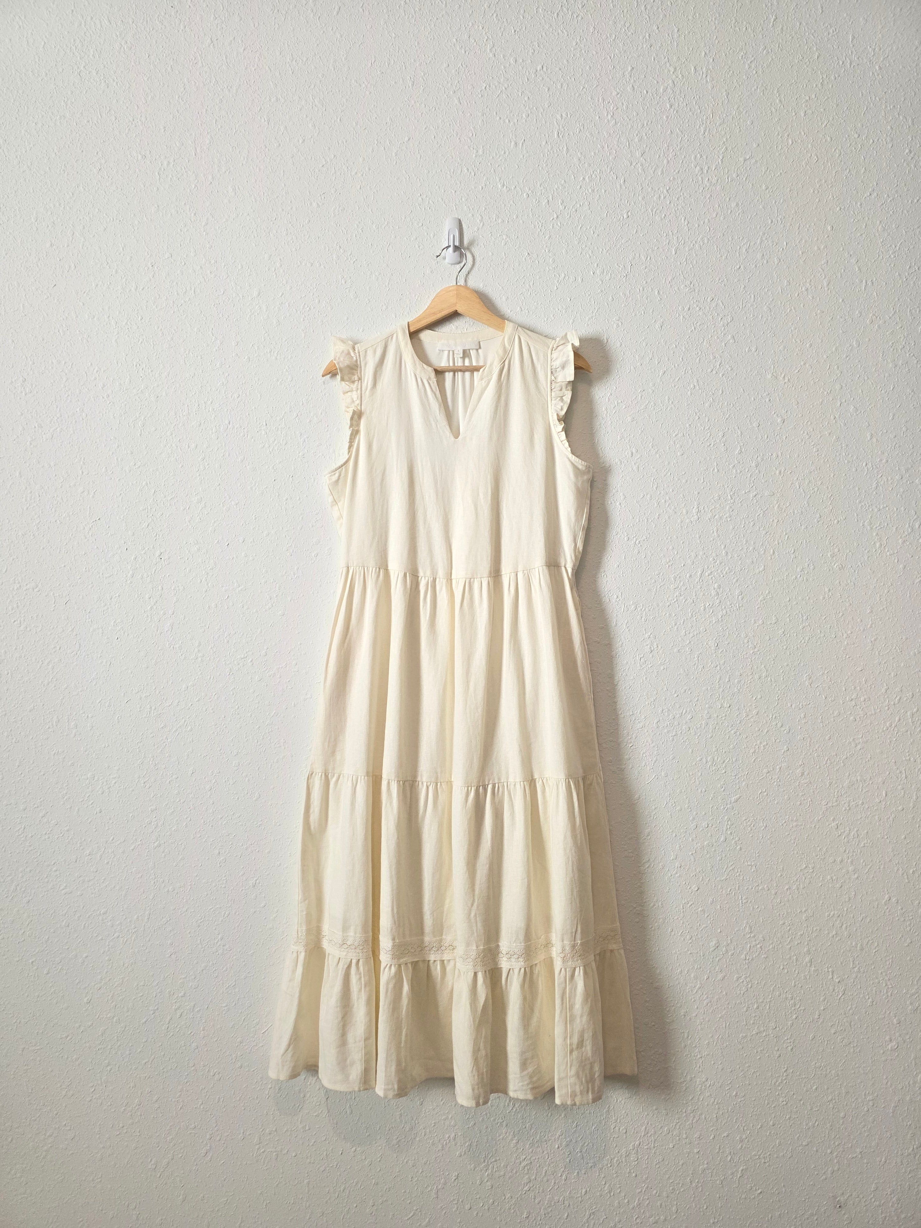 Cream Linen Blend Midi Dress (S)
