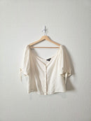 NEW Linen Blend Puff Sleeve Top (XL)