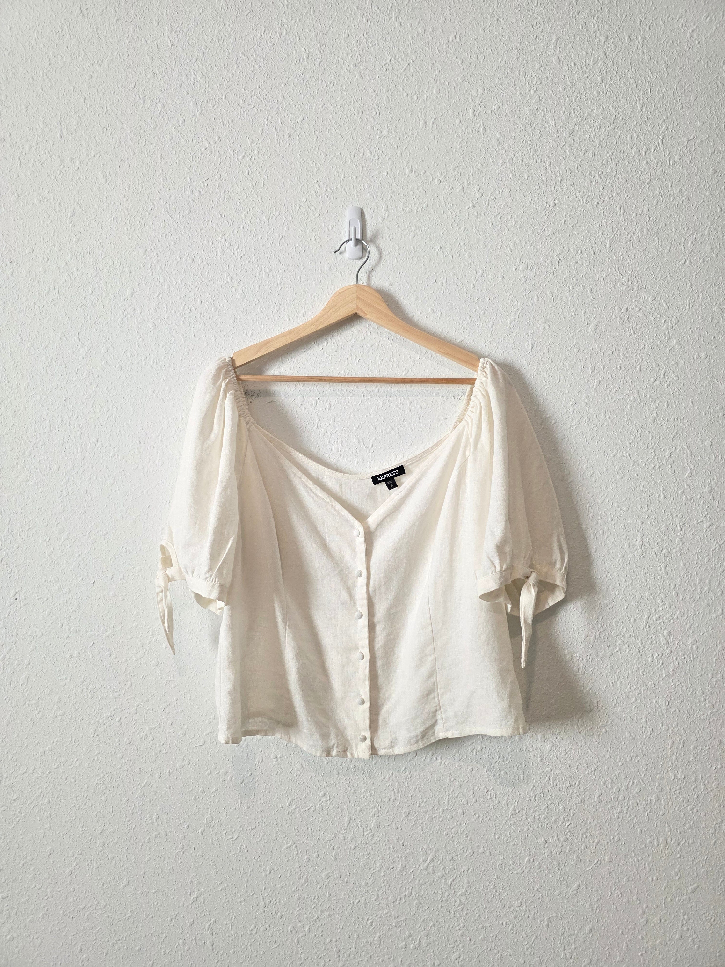 NEW Linen Blend Puff Sleeve Top (XL)