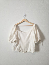 NEW Linen Blend Puff Sleeve Top (XL)