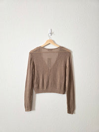 NEW Brown Crochet Knit Top (XS)