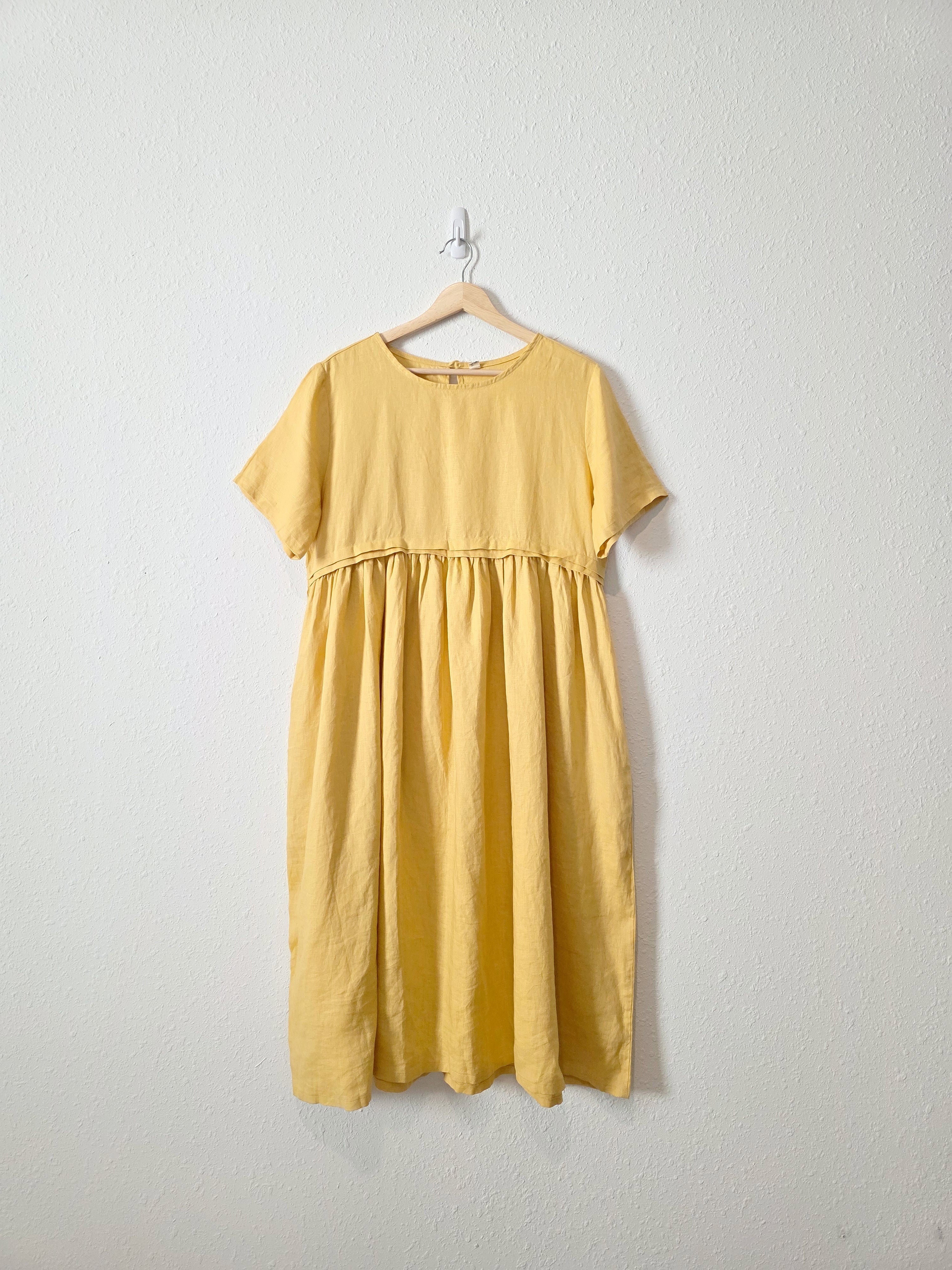 Yellow Linen Midi Dress (M)