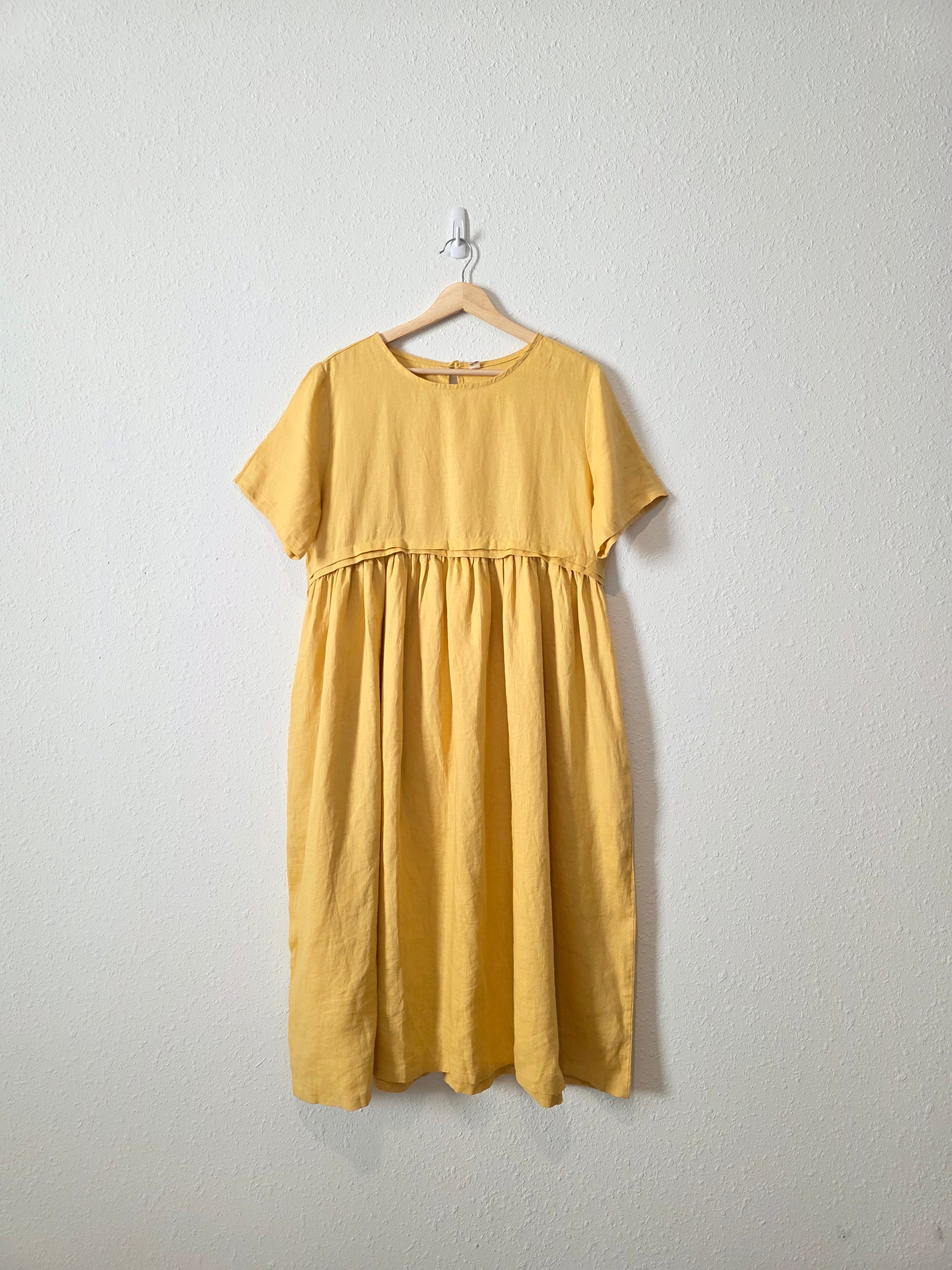 Yellow Linen Midi Dress (M)
