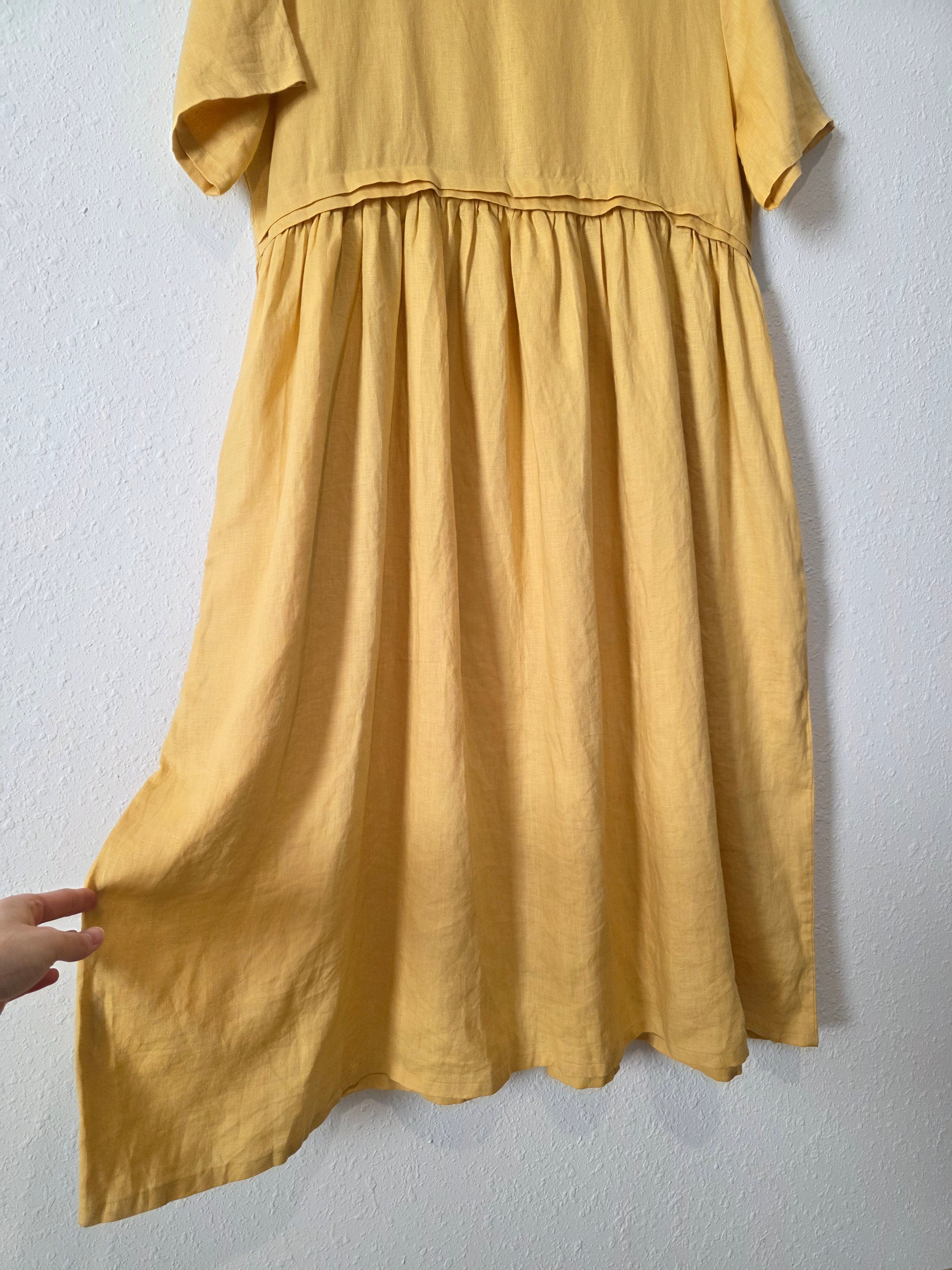 Yellow Linen Midi Dress (M)